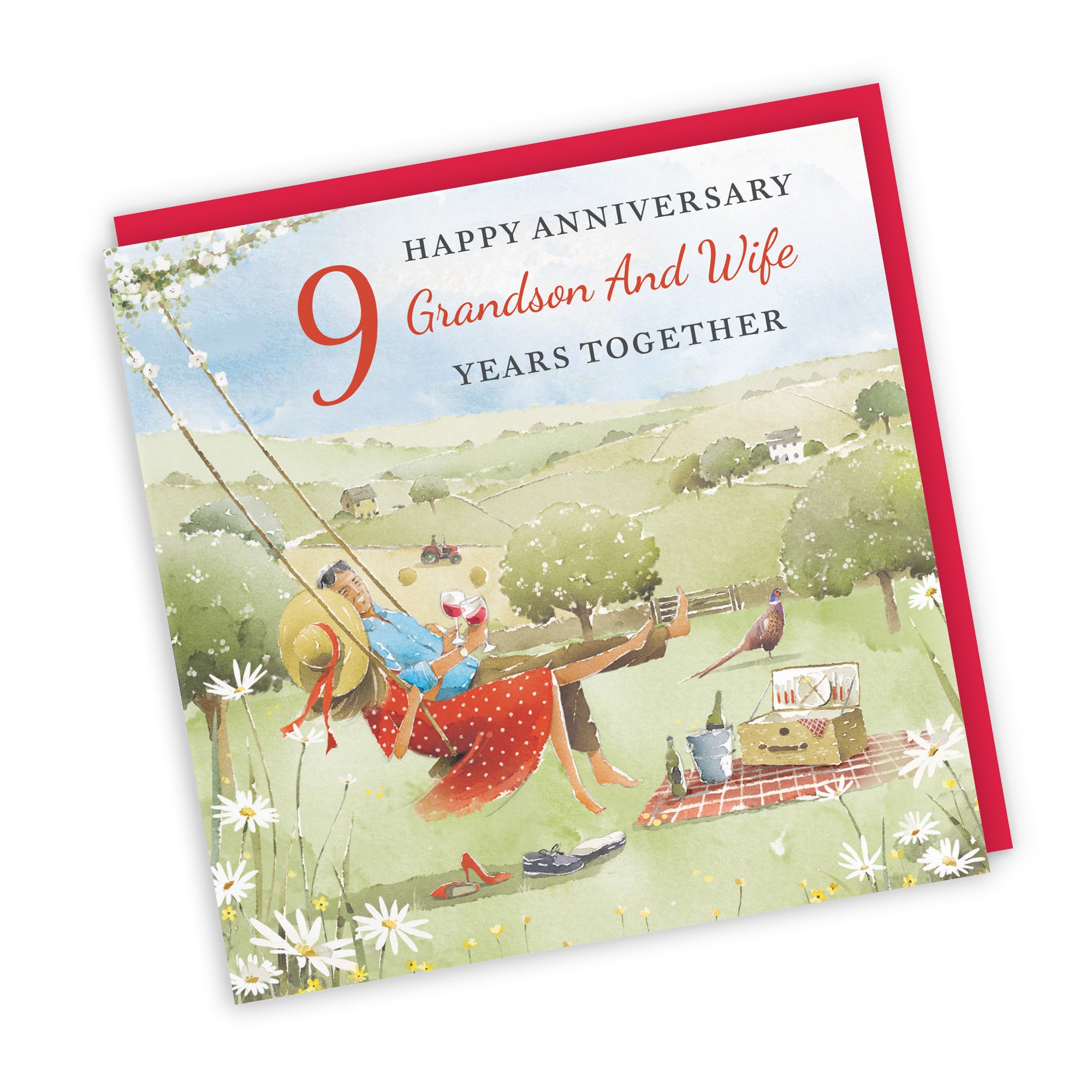 9th Grandson And Wife Anniversary Card Meadow Picnic Milo's Gallery - Default Title (RT07032)