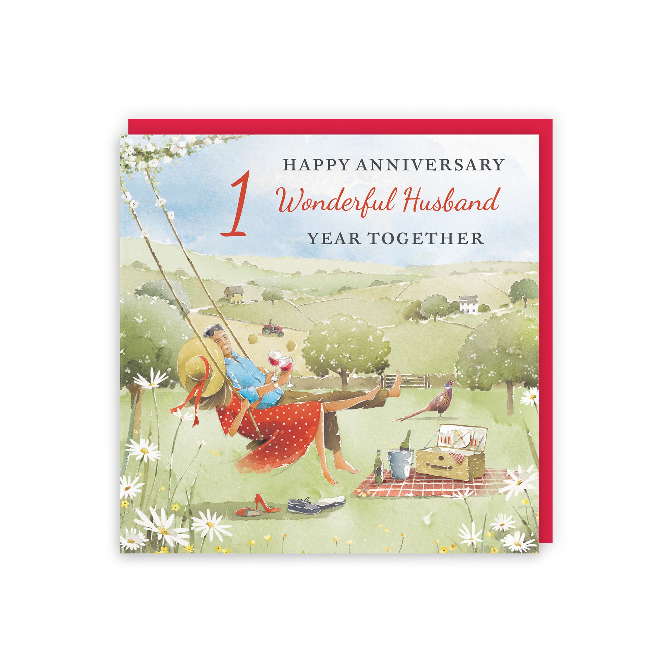 1st Husband Anniversary Card Meadow Picnic Milo's Gallery - Default Title (RT07040)
