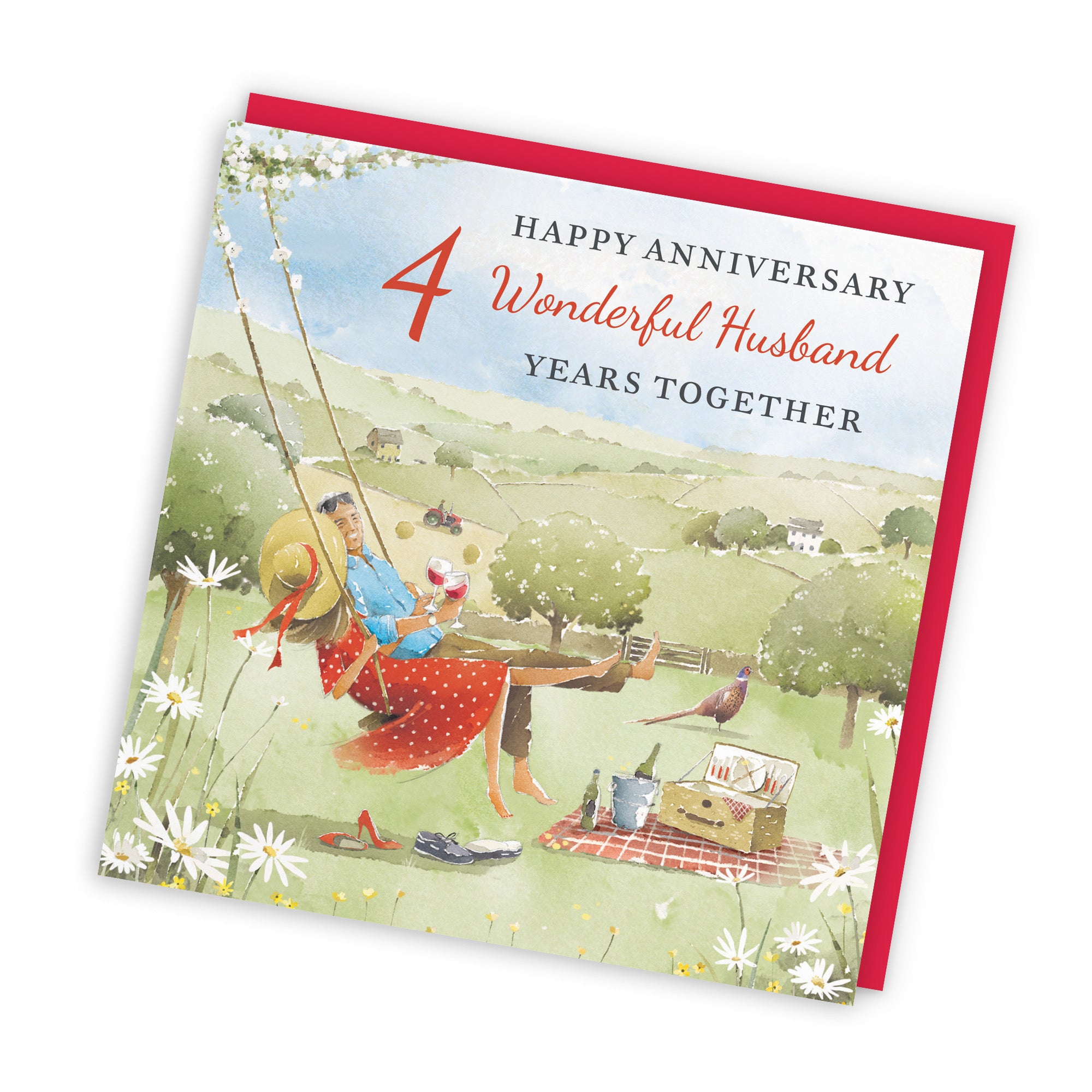 4th Husband Anniversary Card Meadow Picnic Milo's Gallery - Default Title (RT07043)