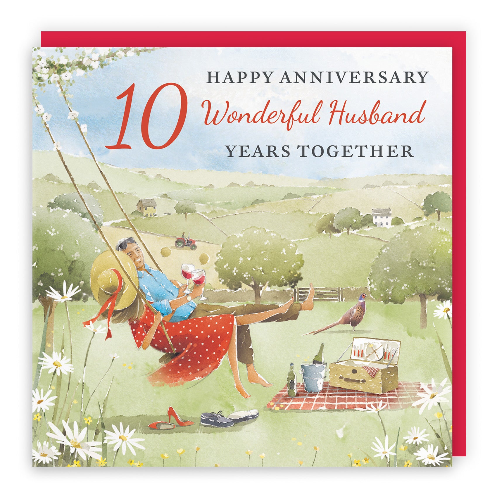 10th Husband Anniversary Card Meadow Picnic Milo's Gallery - Default Title (RT07049)