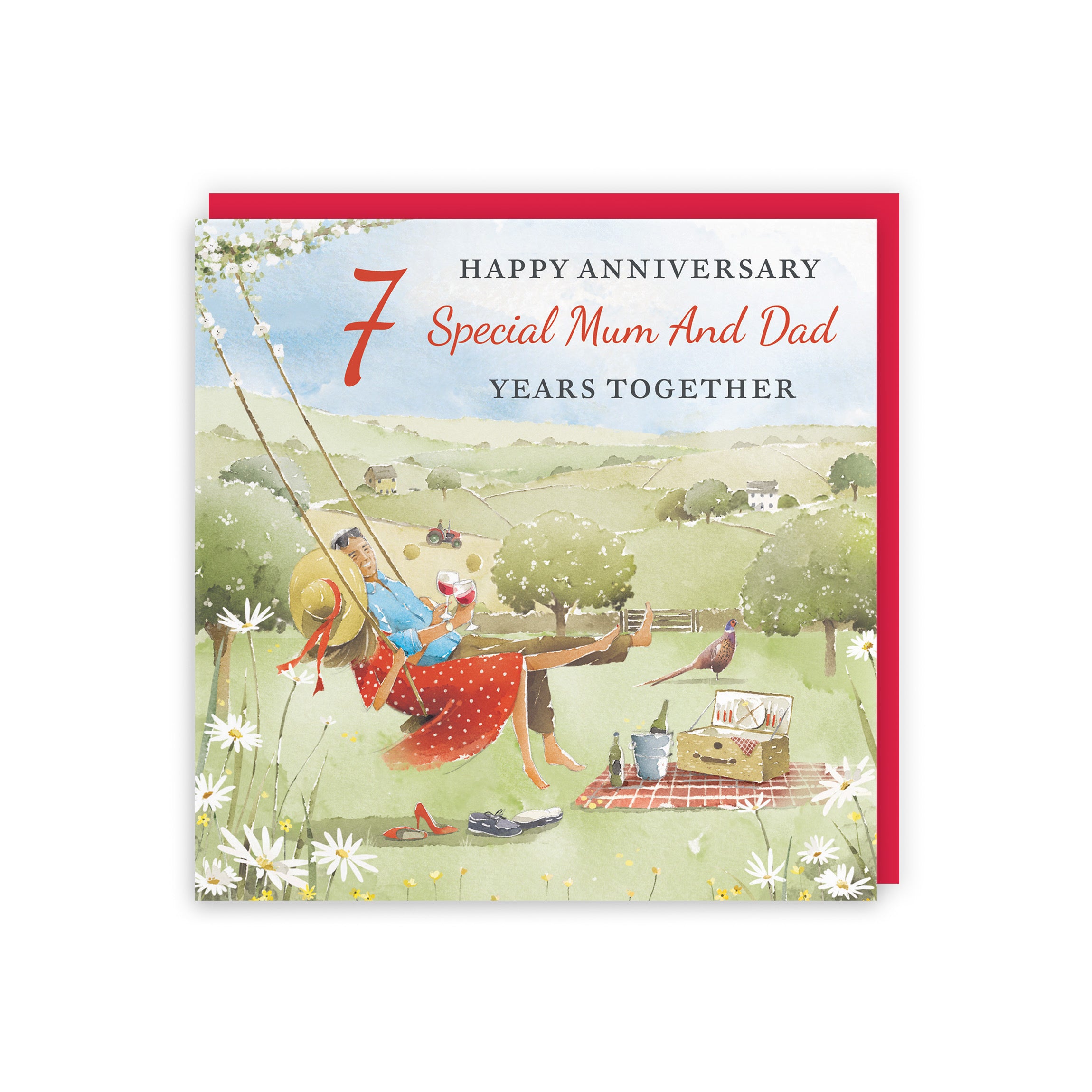 7th Mum And Dad Anniversary Card Meadow Picnic Milo's Gallery - Default Title (RT07074)