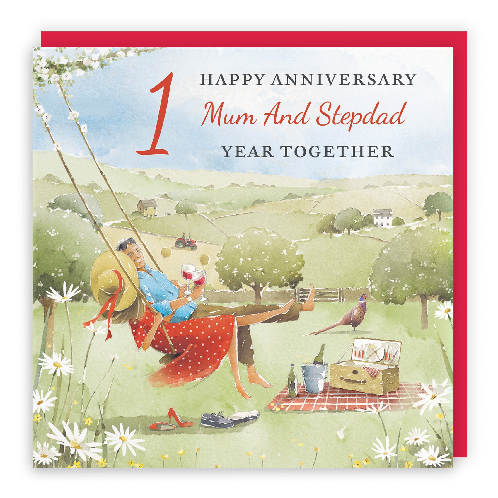 1st Mum And Stepdad Anniversary Card Meadow Picnic Milo's Gallery - Default Title (RT07089)
