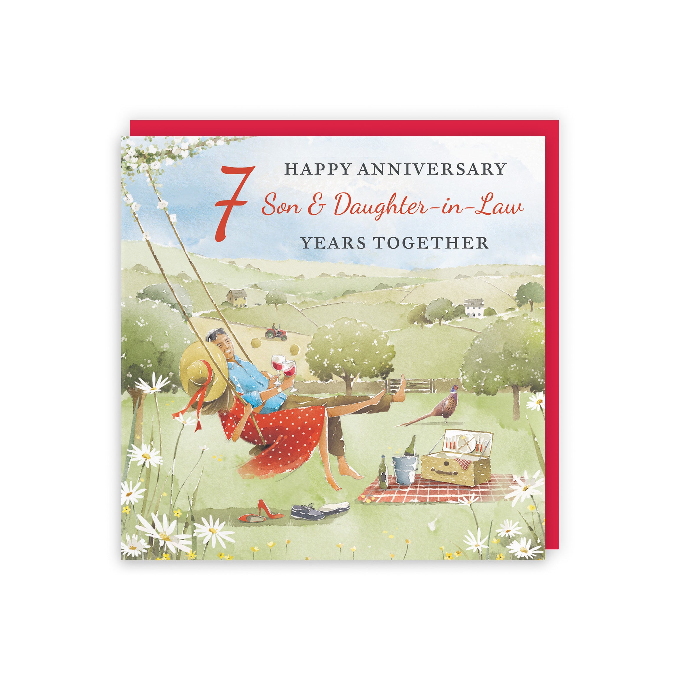 7th Son And Daughter-in-Law Anniversary Card Meadow Picnic Milo's Gallery - Default Title (RT07154)