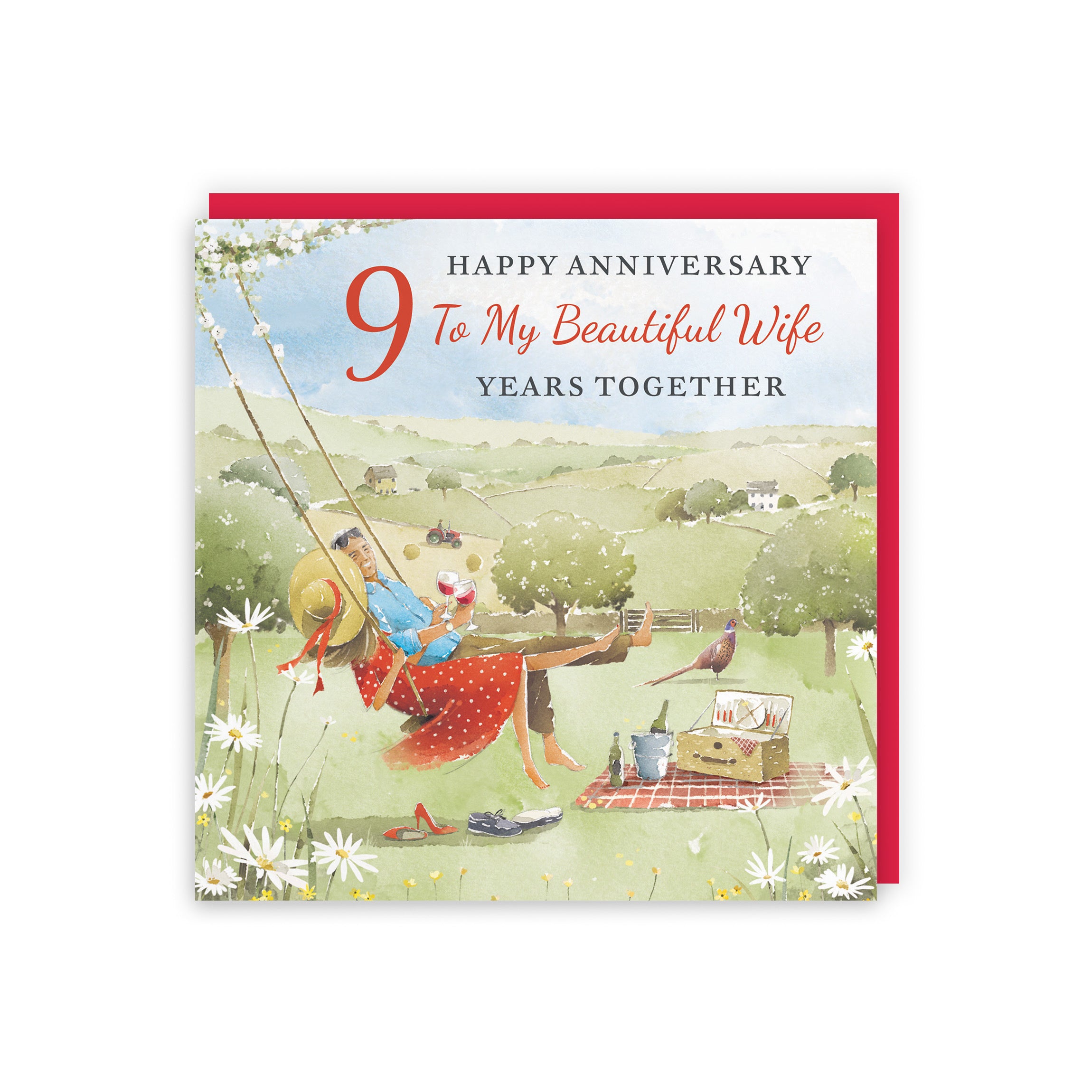 9th Wife Anniversary Card Meadow Picnic Milo's Gallery - Default Title (RT07176)