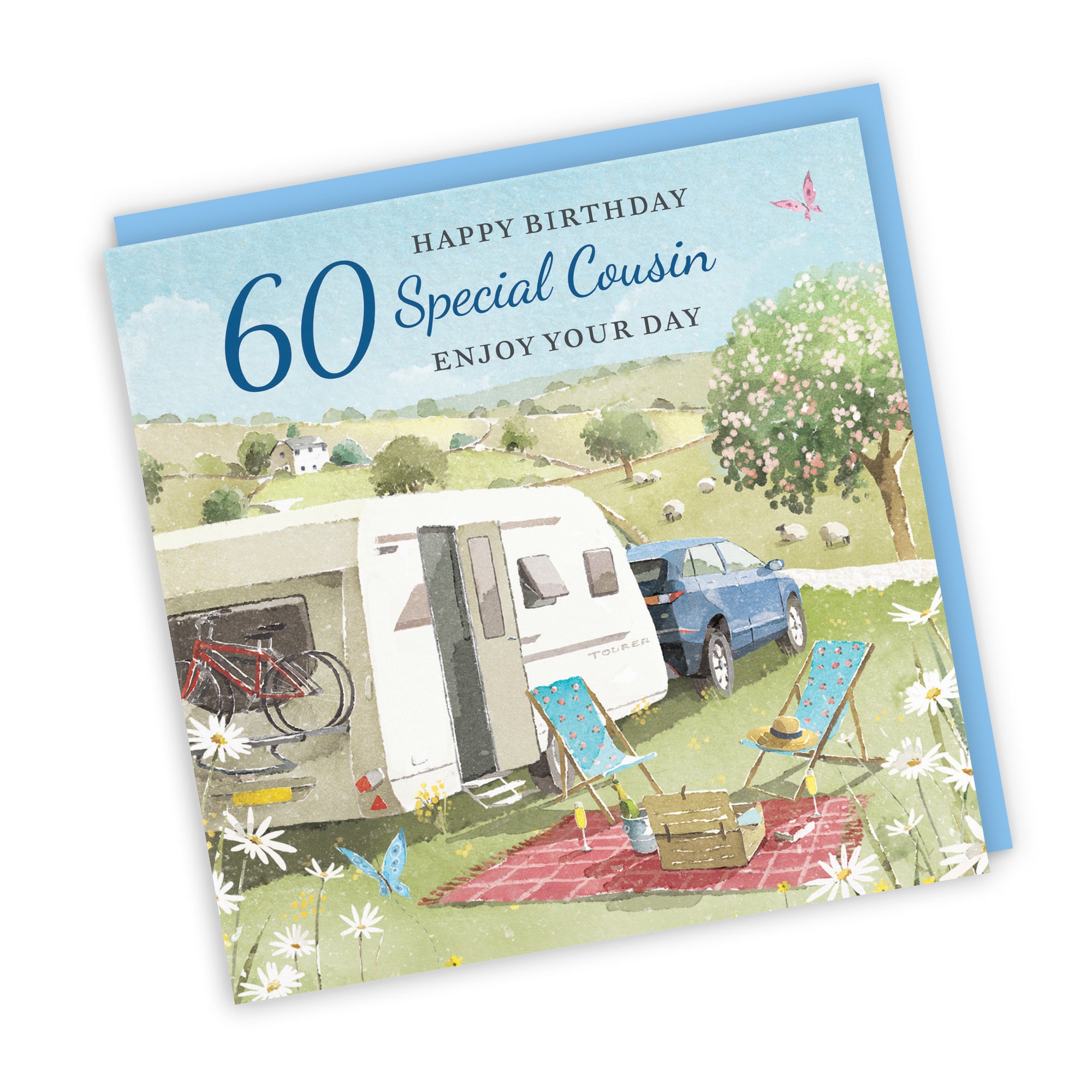 Male 60th Cousin Birthday Card Caravan Holiday Milo's Gallery - Default Title (RT07561)