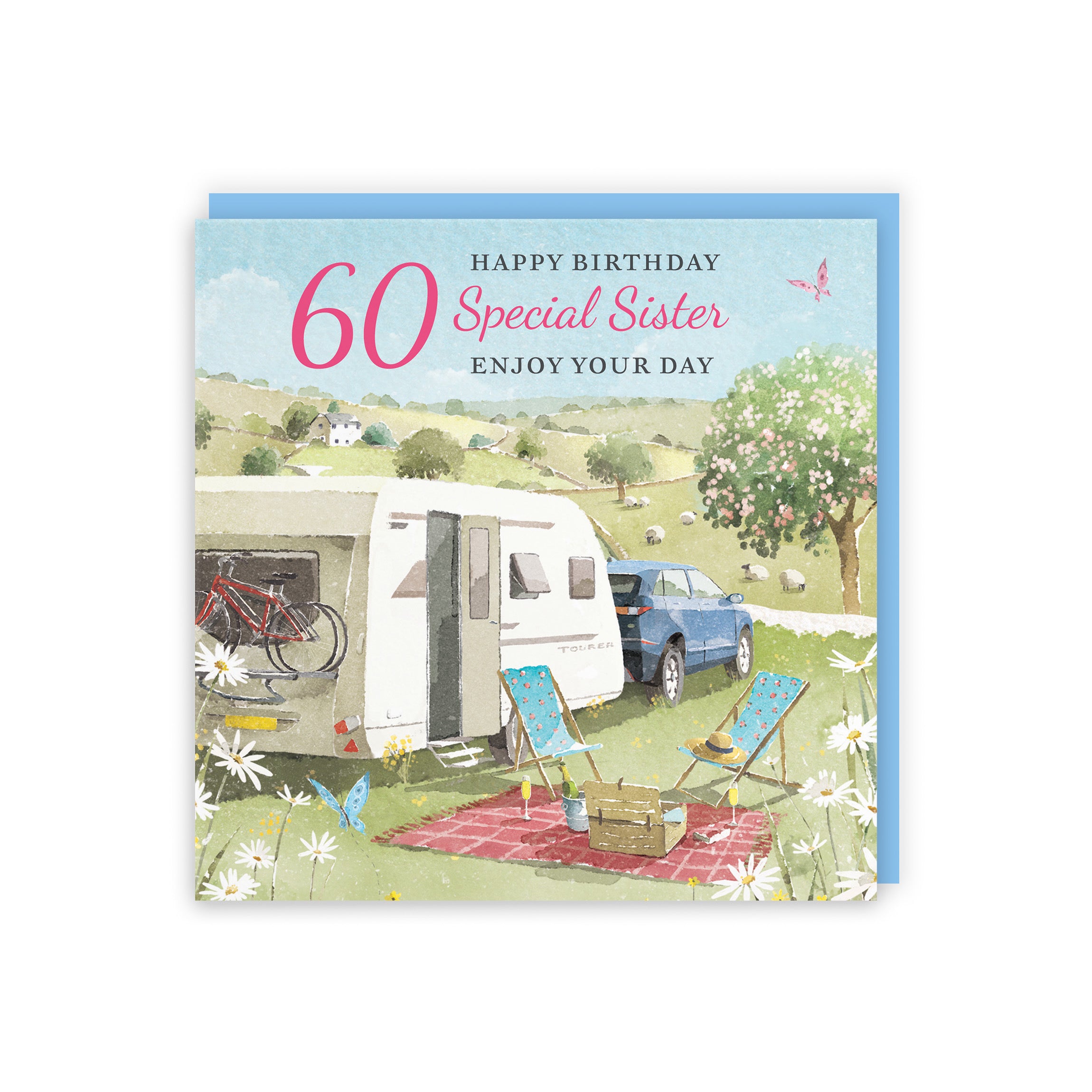 60th Sister Birthday Card Caravan Holiday Milo's Gallery - Default Title (RT07590)