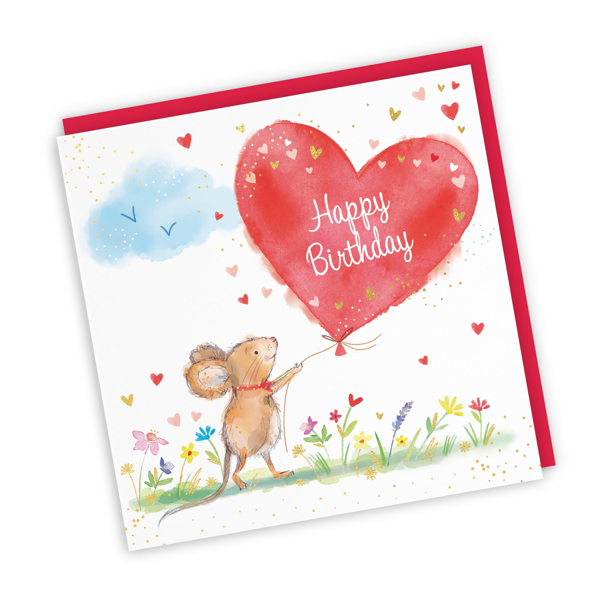 Birthday Card Heart Balloon Gold Foil Marty The Mouse - Default Title (SN00133)