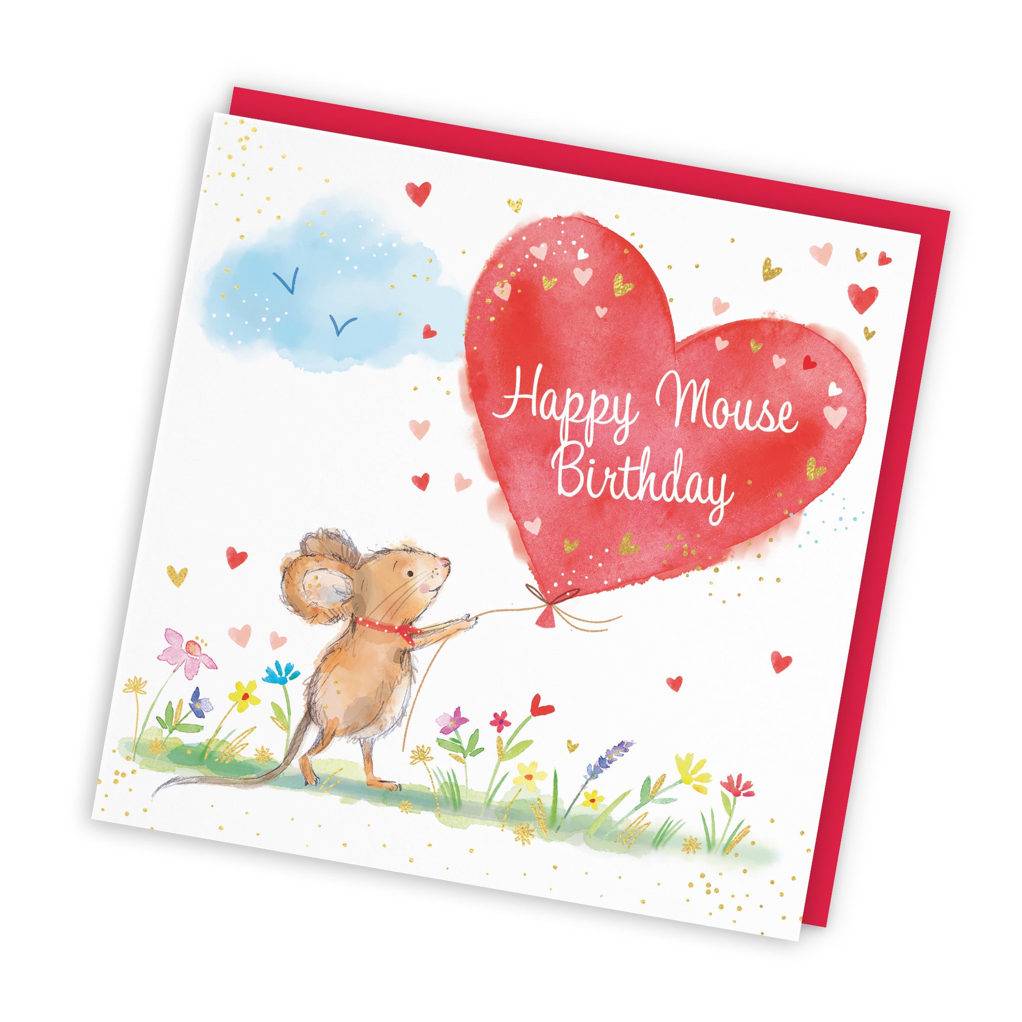 Birthday Card Heart Balloon Happy Mouse Birthday Gold Foil Marty The Mouse - Default Title (SN00134)