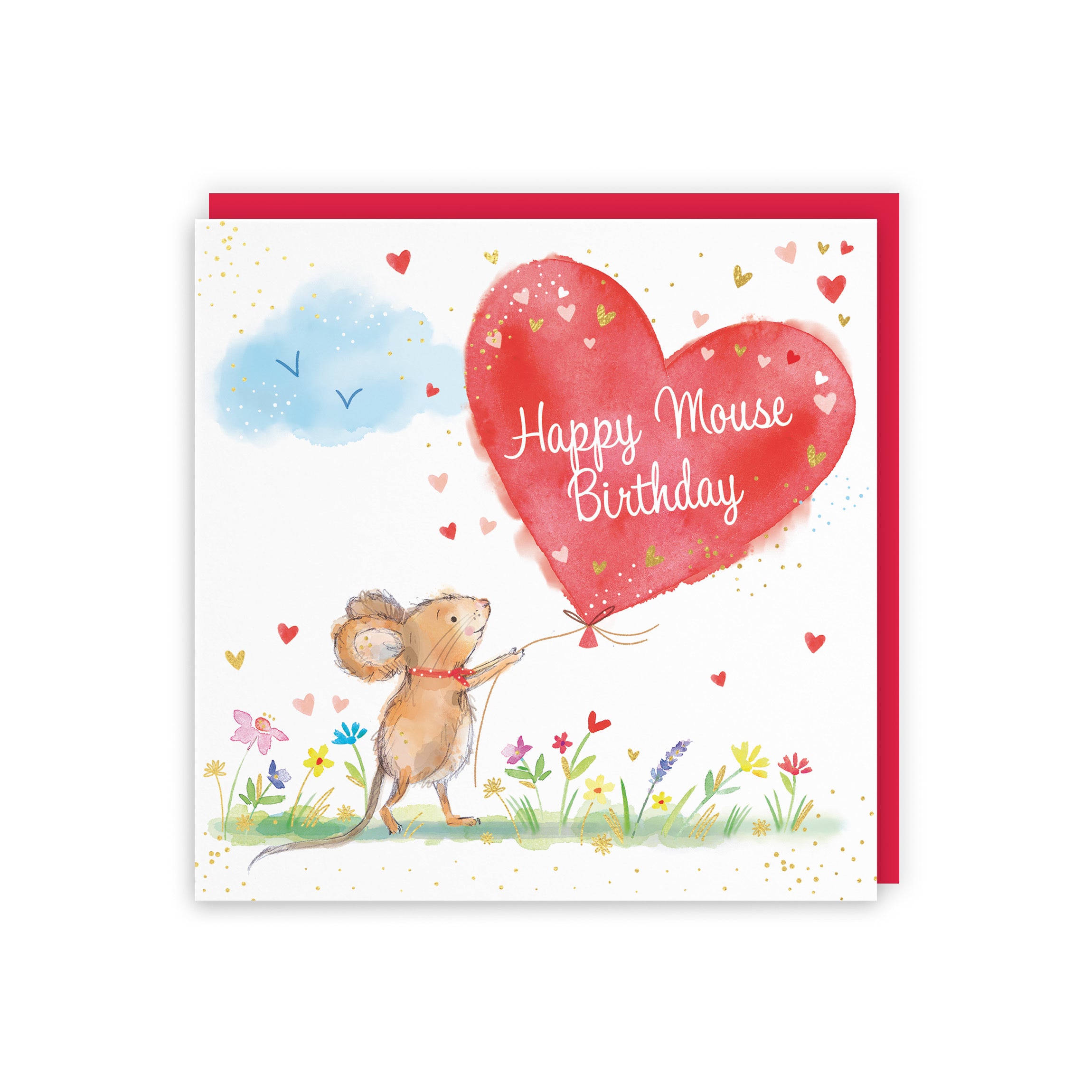 Birthday Card Heart Balloon Happy Mouse Birthday Gold Foil Marty The Mouse - Default Title (SN00134)