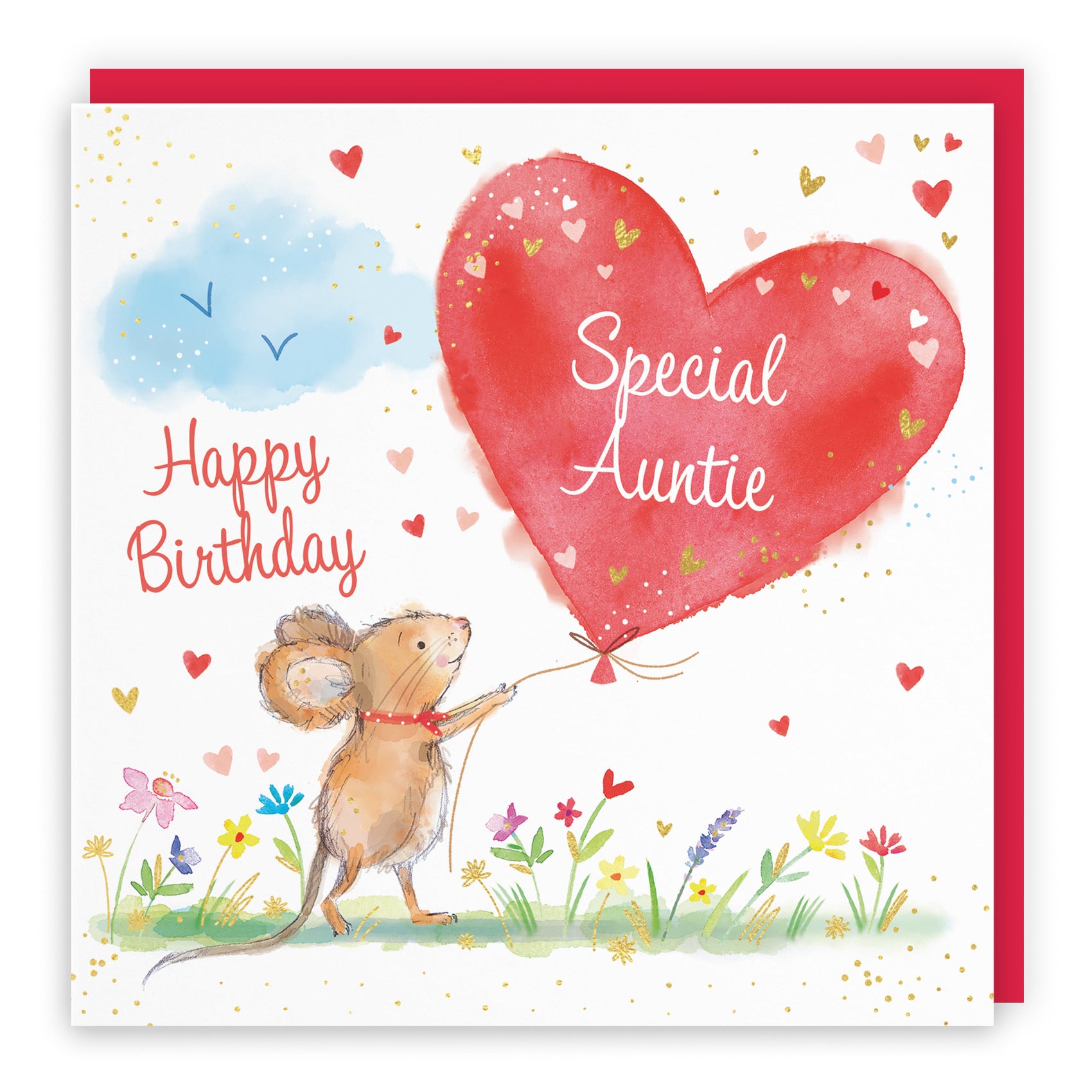 Auntie Birthday Card Heart Balloon Gold Foil Marty The Mouse - Default Title (SN00135)