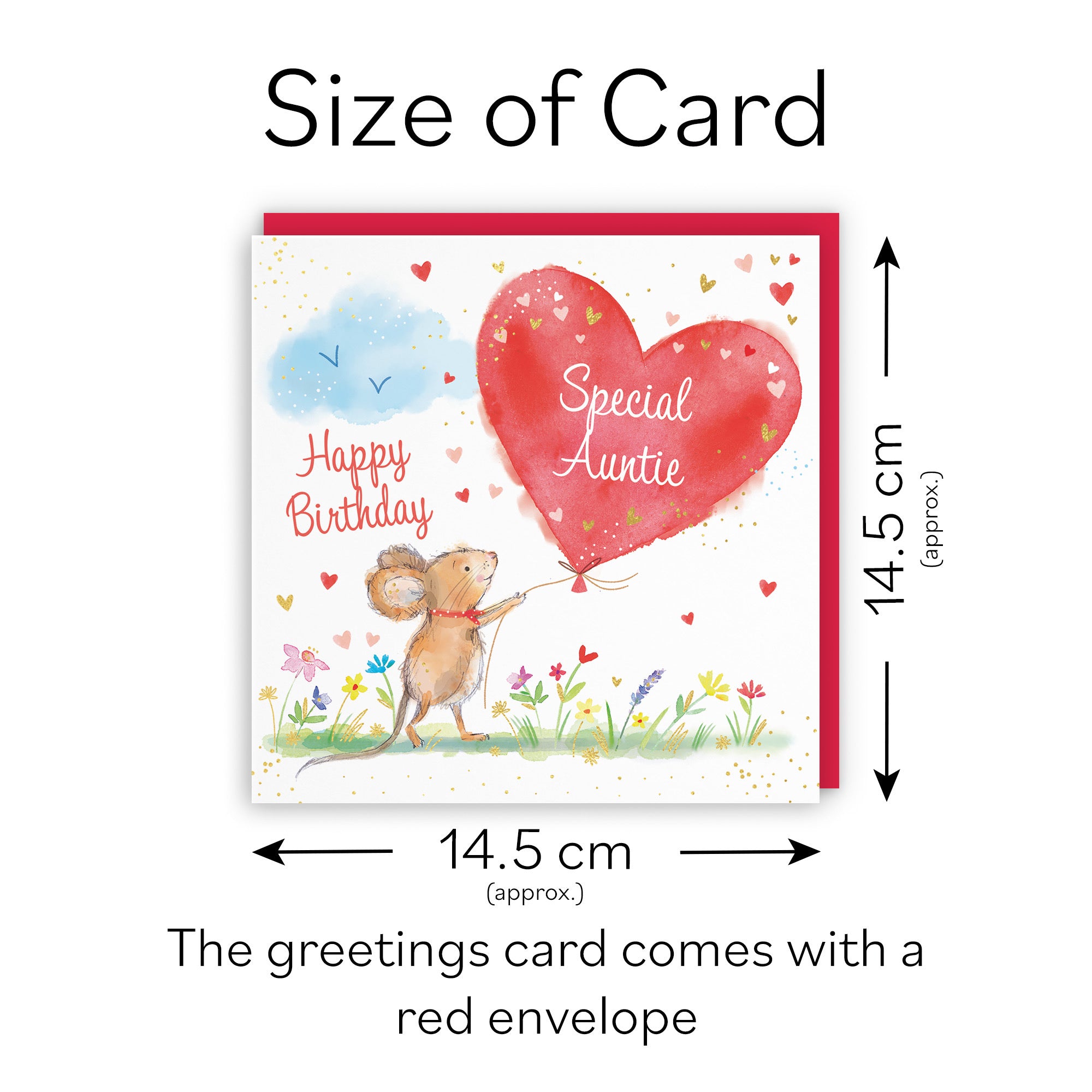Auntie Birthday Card Heart Balloon Gold Foil Marty The Mouse - Default Title (SN00135)