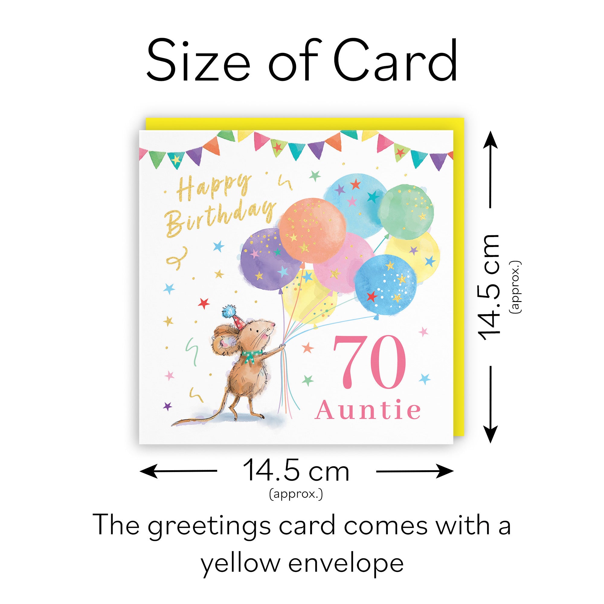 70th Auntie Birthday Card Colourful Balloons Gold Foil Little Whiskers - Default Title (SN00372)