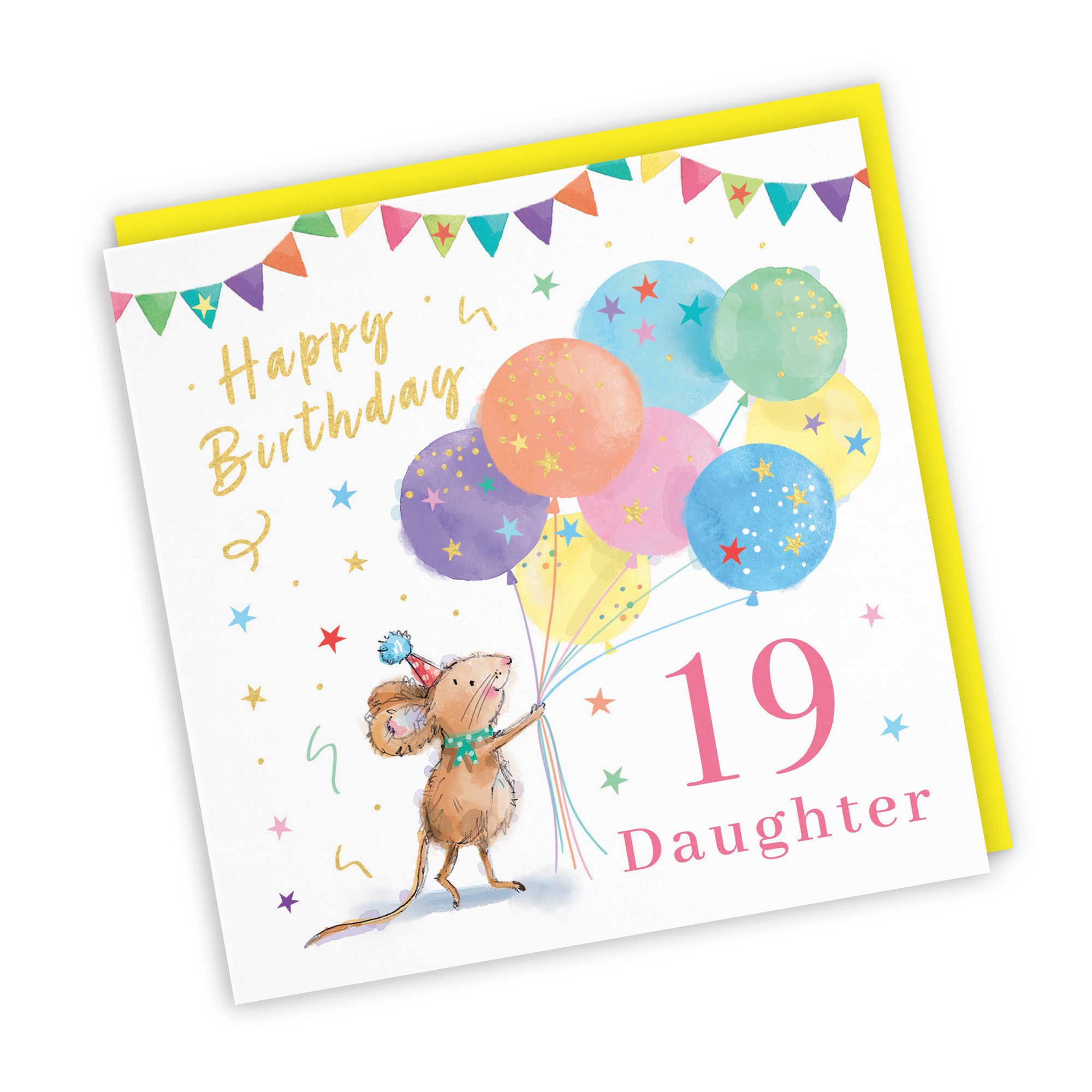 19th Daughter Birthday Card Colourful Balloons Gold Foil Little Whiskers - Default Title (SN00386)