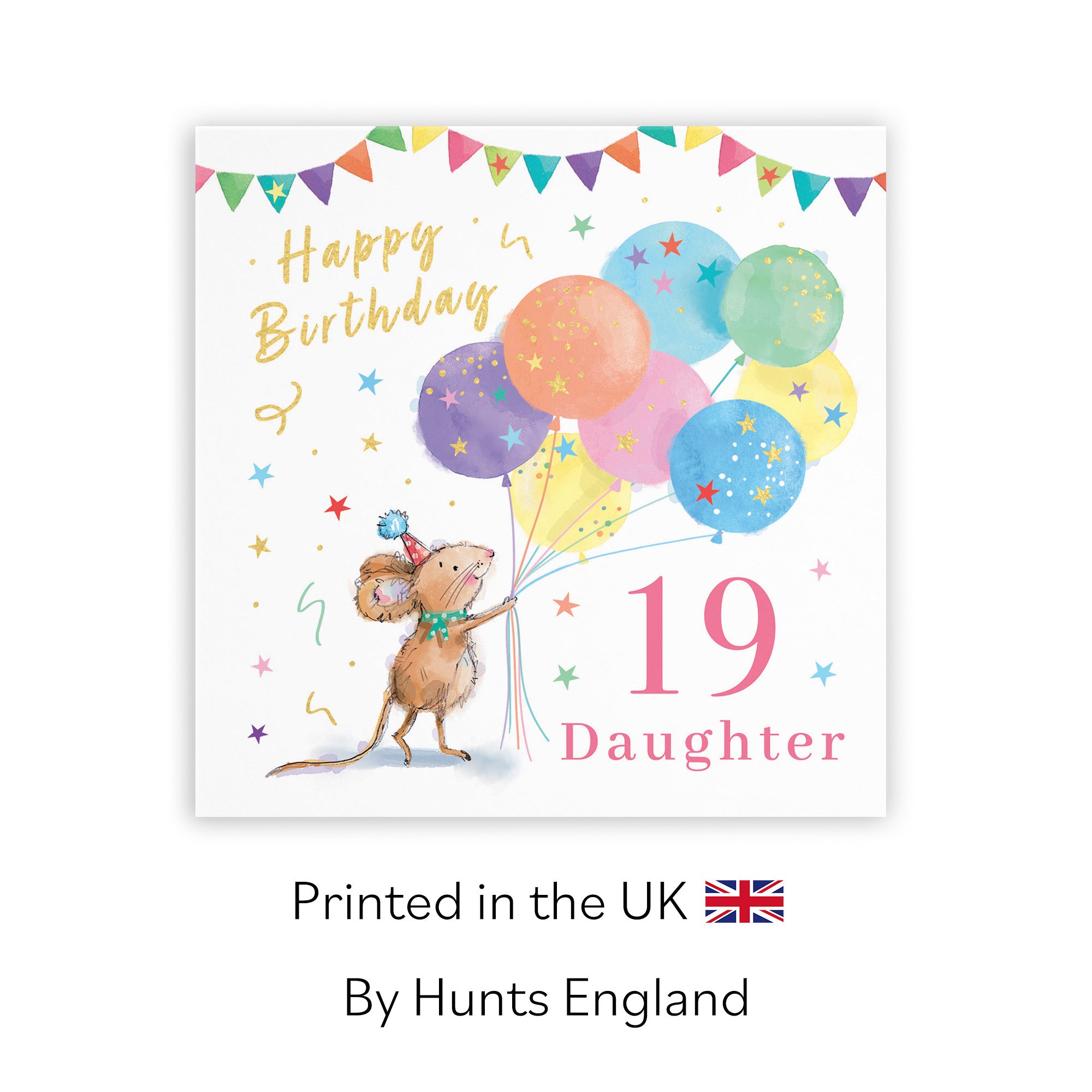 19th Daughter Birthday Card Colourful Balloons Gold Foil Little Whiskers - Default Title (SN00386)
