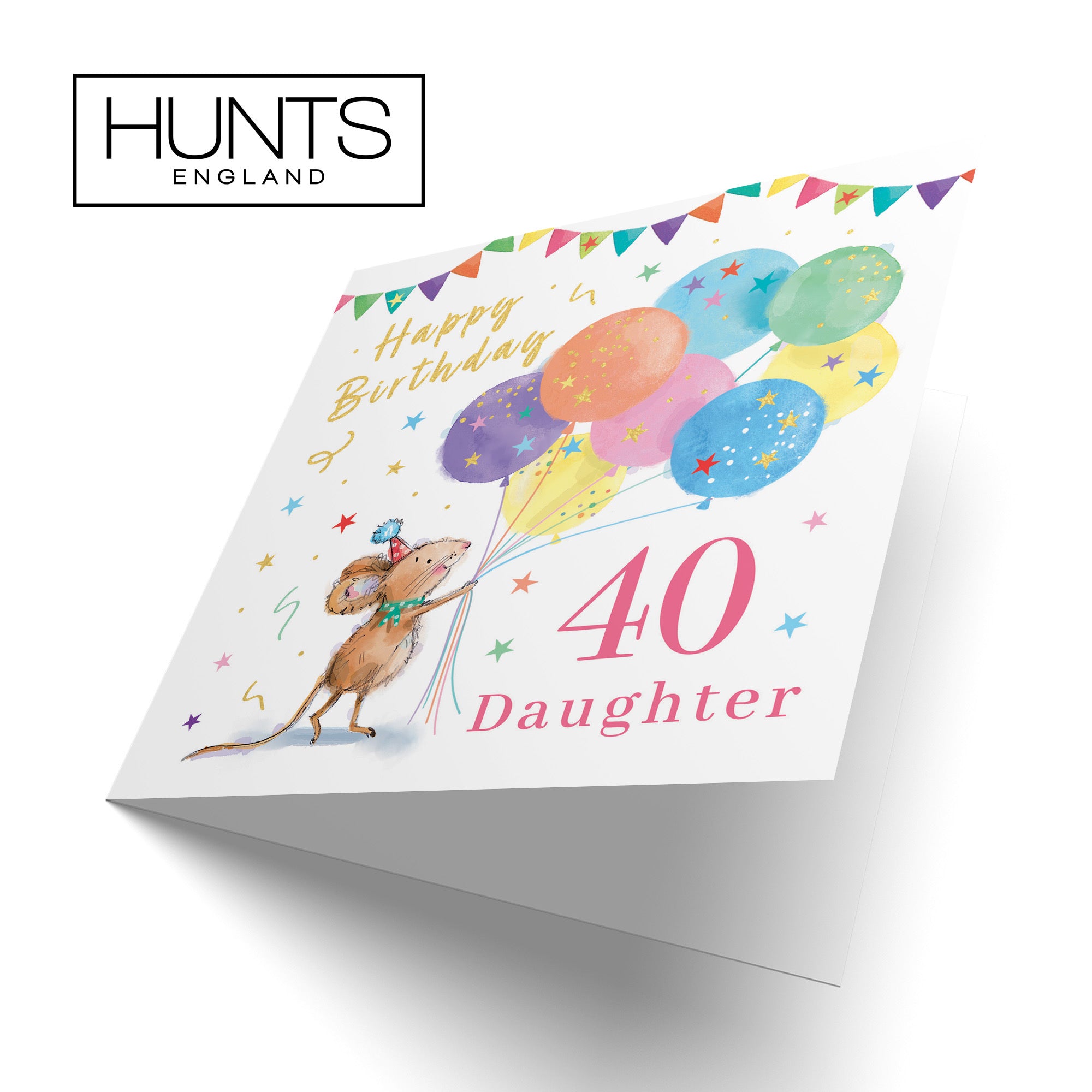 40th Daughter Birthday Card Colourful Balloons Gold Foil Little Whiskers - Default Title (SN00391)