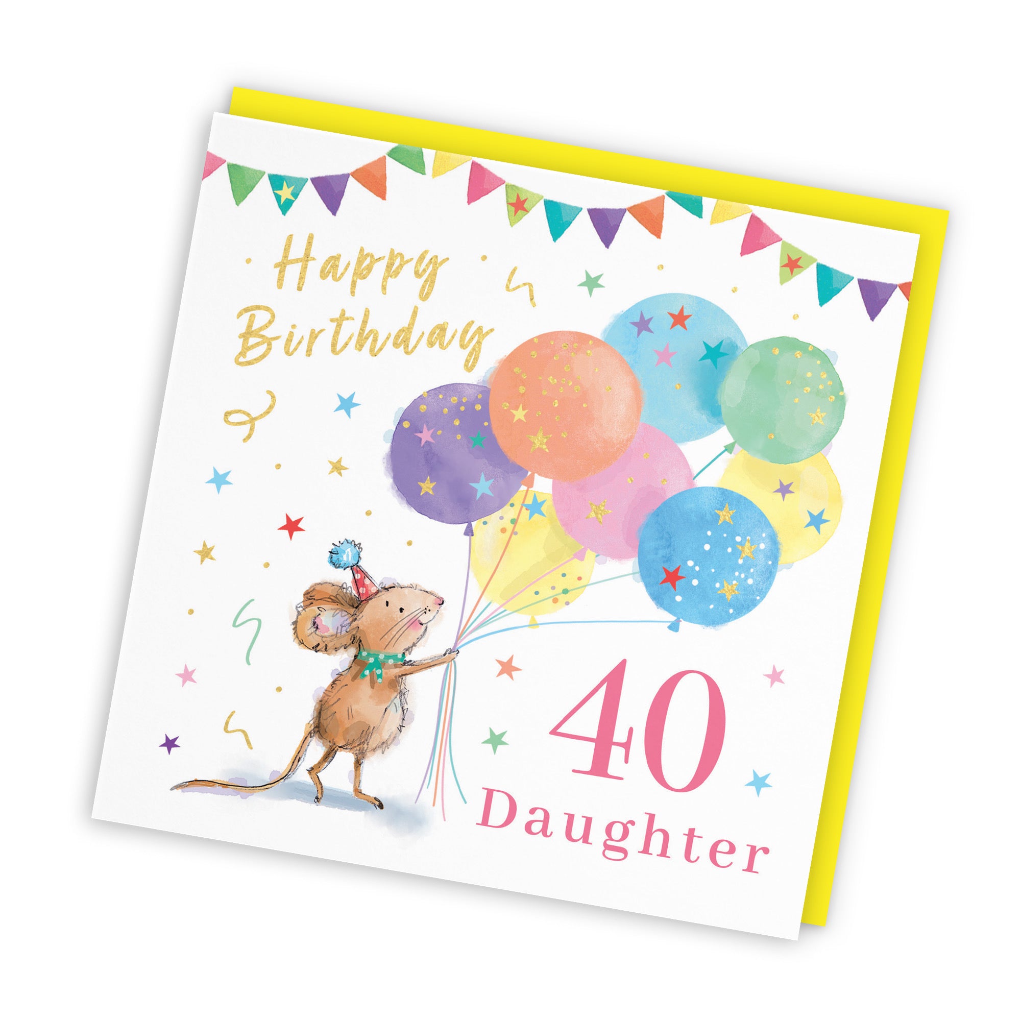 40th Daughter Birthday Card Colourful Balloons Gold Foil Little Whiskers - Default Title (SN00391)