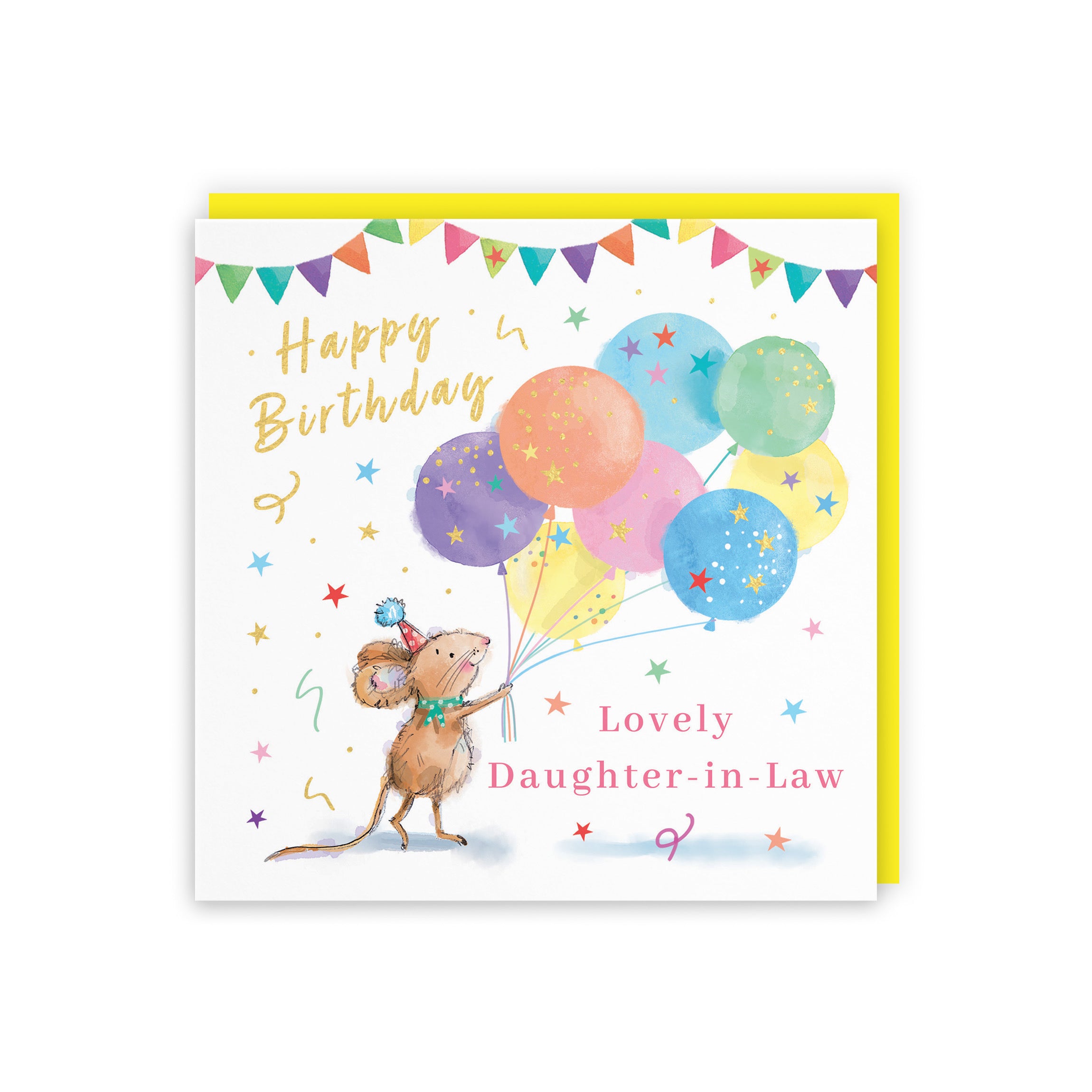 Daughter-in-Law Birthday Card Colourful Balloons Gold Foil Little Whiskers - Default Title (SN00398)