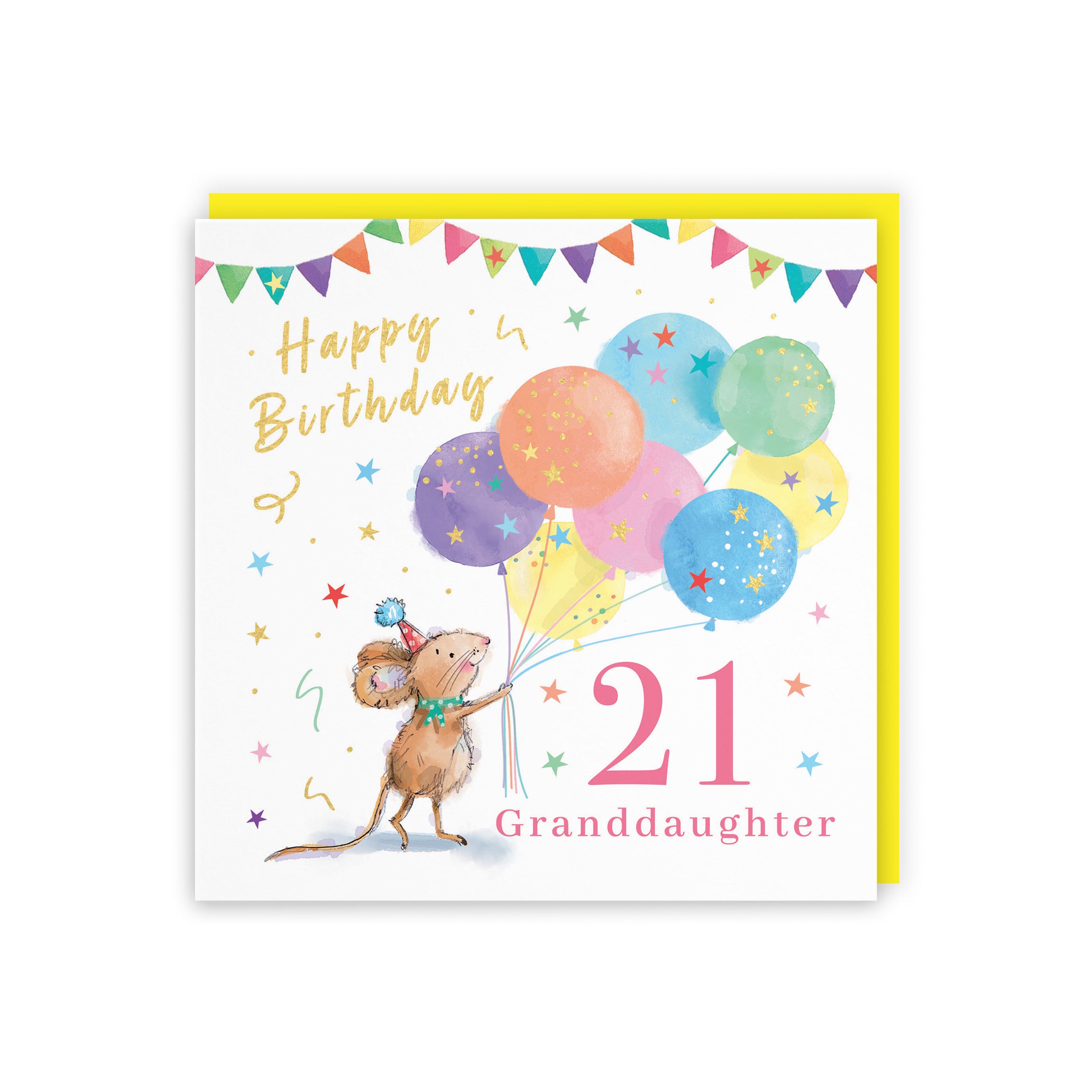 21st Granddaughter Birthday Card Colourful Balloons Gold Foil Little Whiskers - Default Title (SN00420)