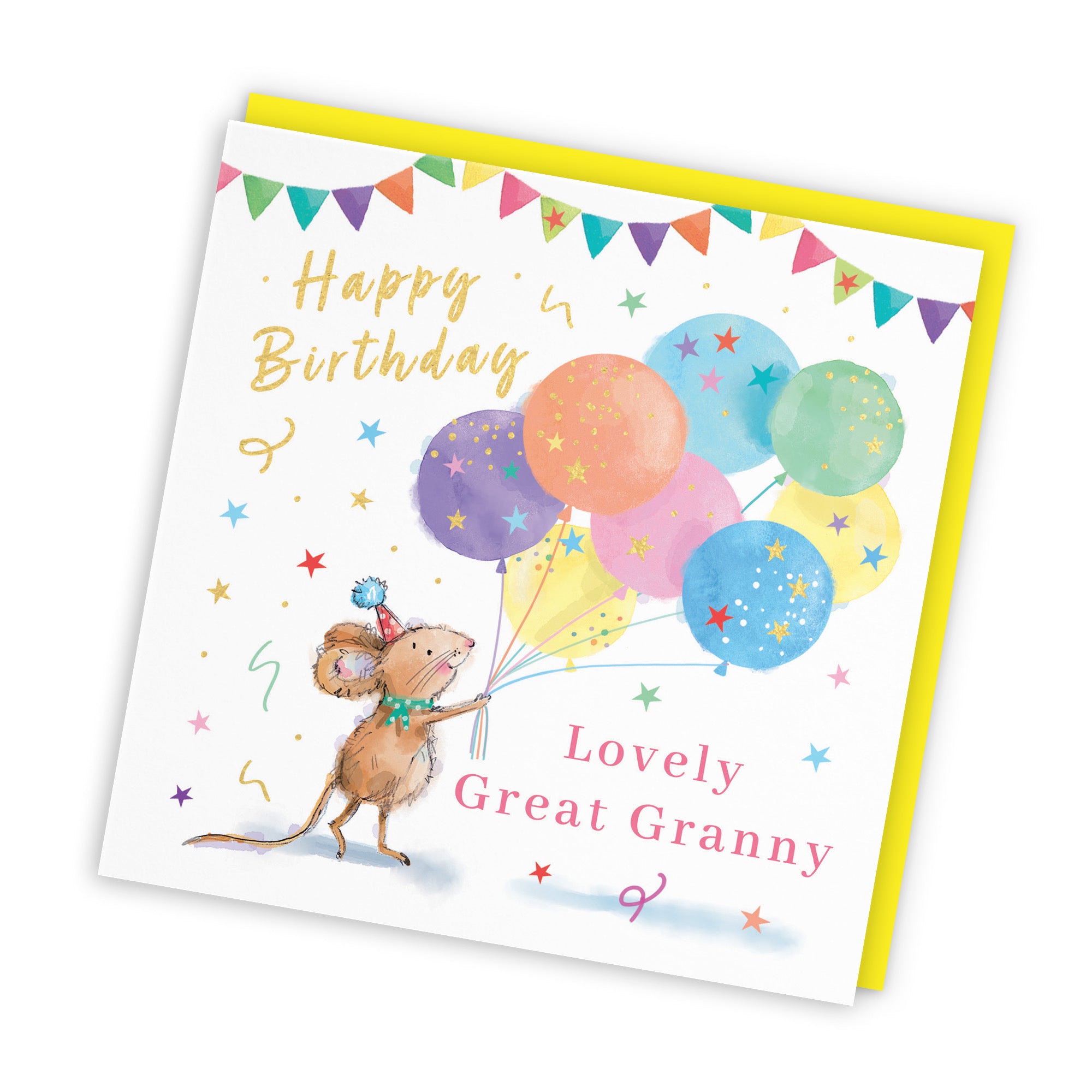 Great Granny Birthday Card Colourful Balloons Gold Foil Little Whiskers - Default Title (SN00433)