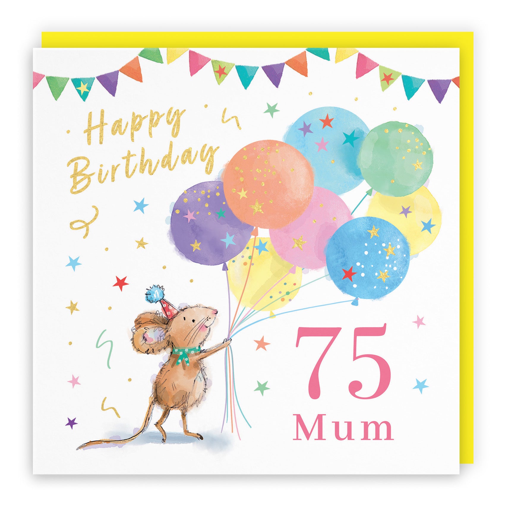 75th Mum Birthday Card Colourful Balloons Gold Foil Little Whiskers - Default Title (SN00439)