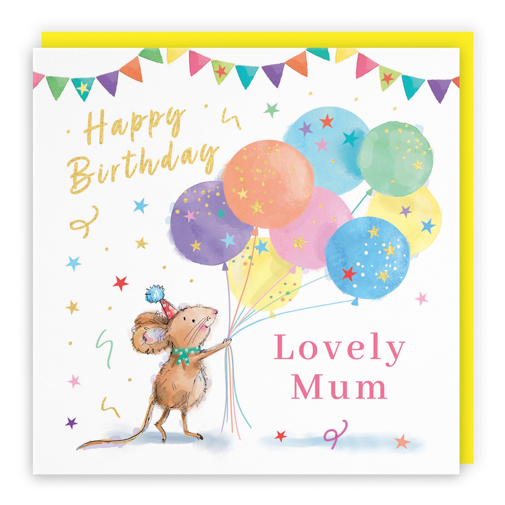 Mum Birthday Card Colourful Balloons Gold Foil Little Whiskers - Default Title (SN00443)