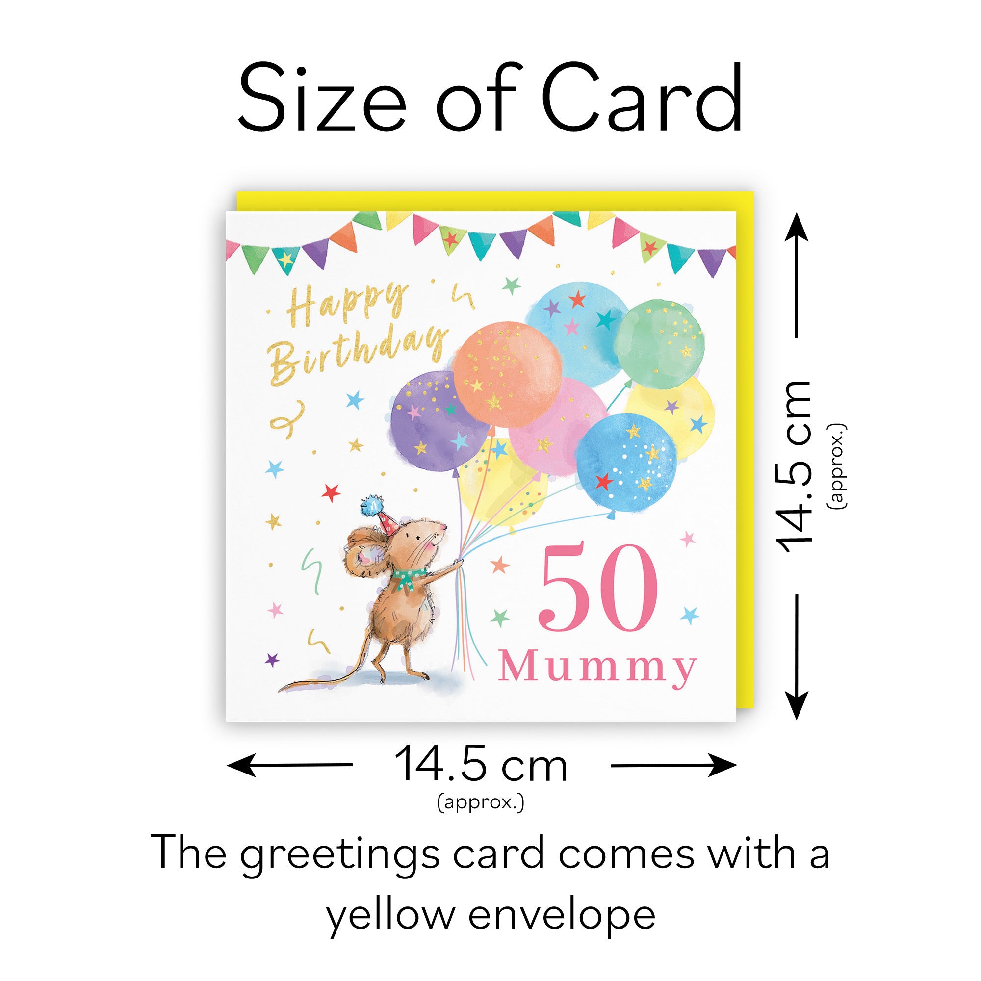 50th Mummy Birthday Card Colourful Balloons Gold Foil Little Whiskers - Default Title (SN00446)
