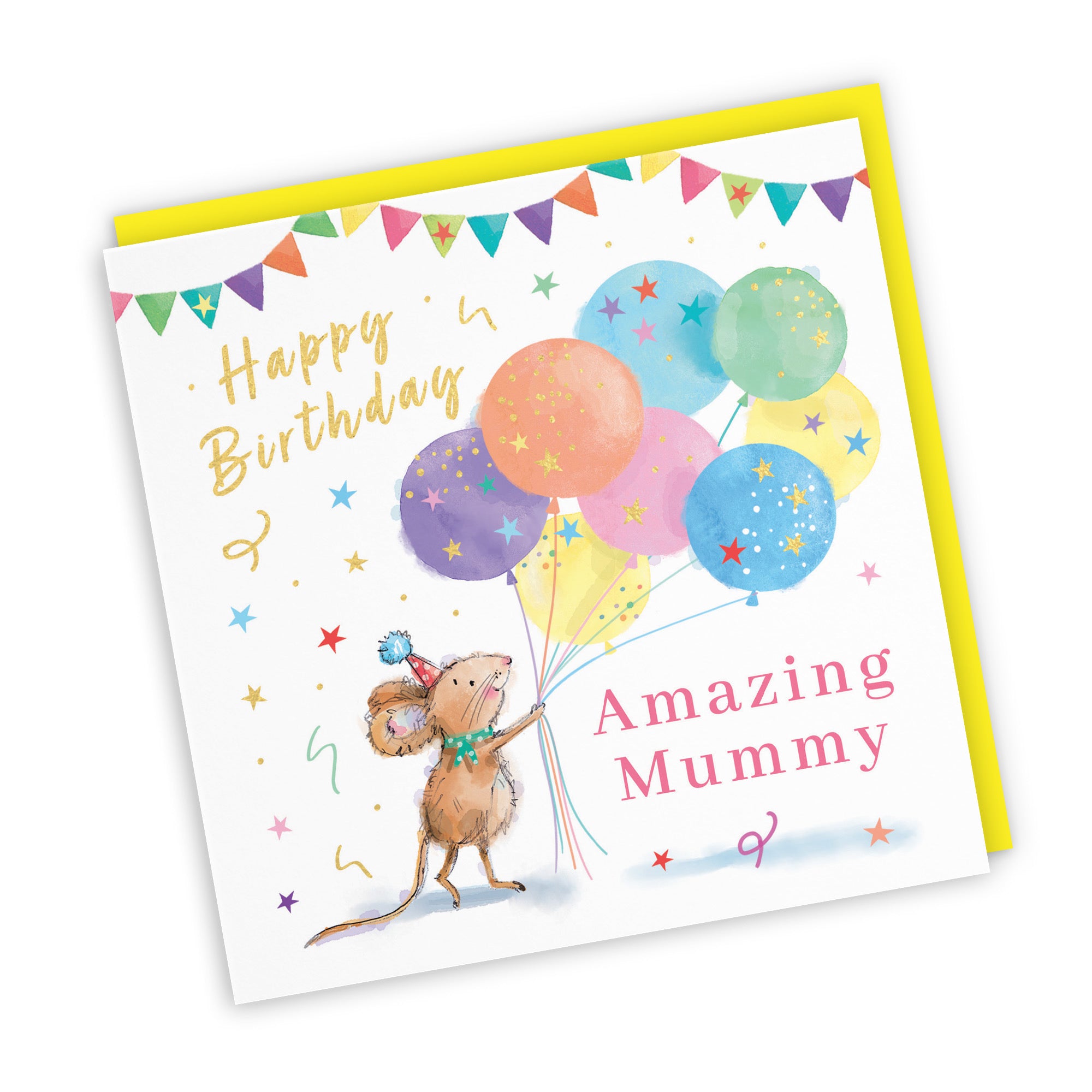 Mummy Birthday Card Colourful Balloons Gold Foil Little Whiskers - Default Title (SN00447)