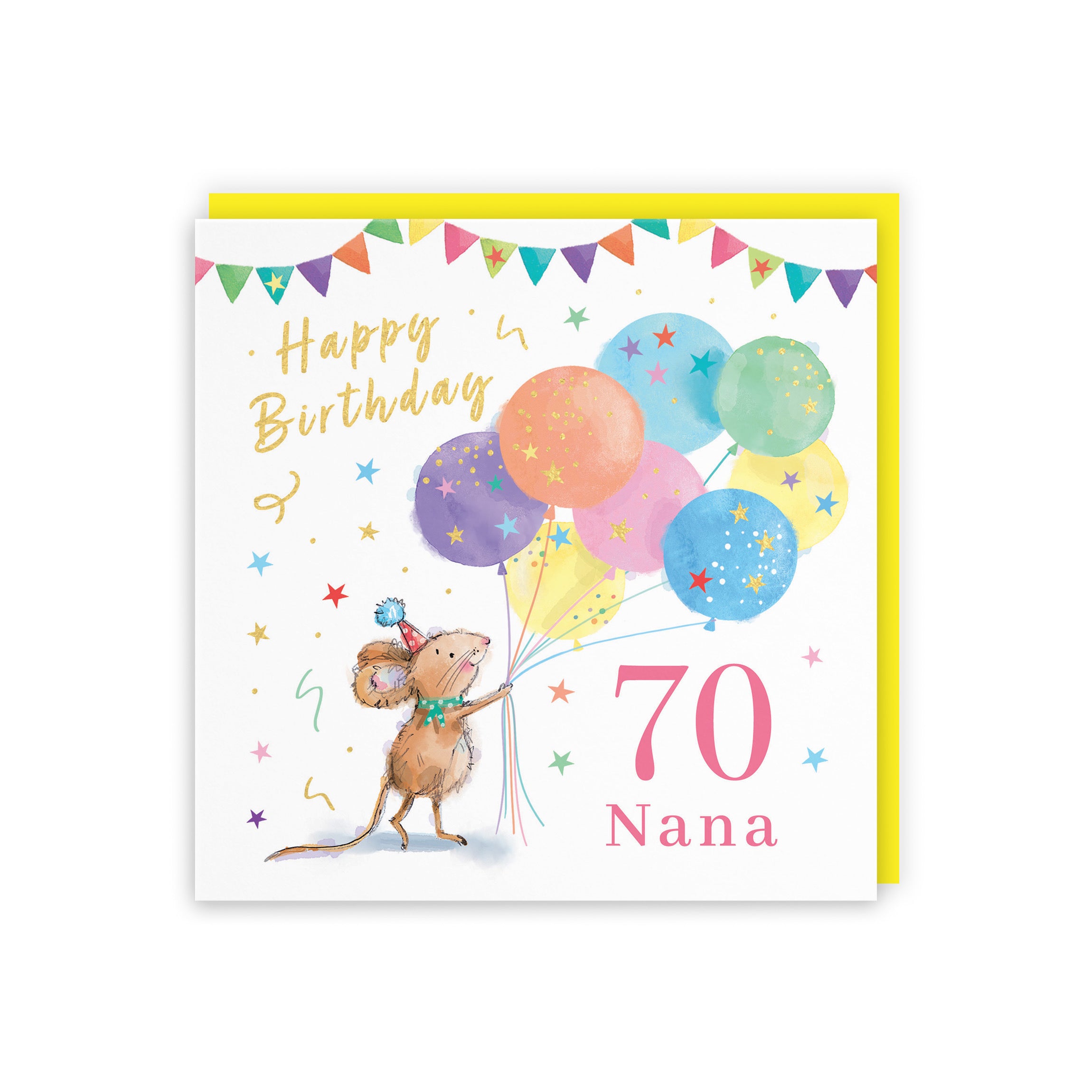 70th Nana Birthday Card Colourful Balloons Gold Foil Little Whiskers - Default Title (SN00452)
