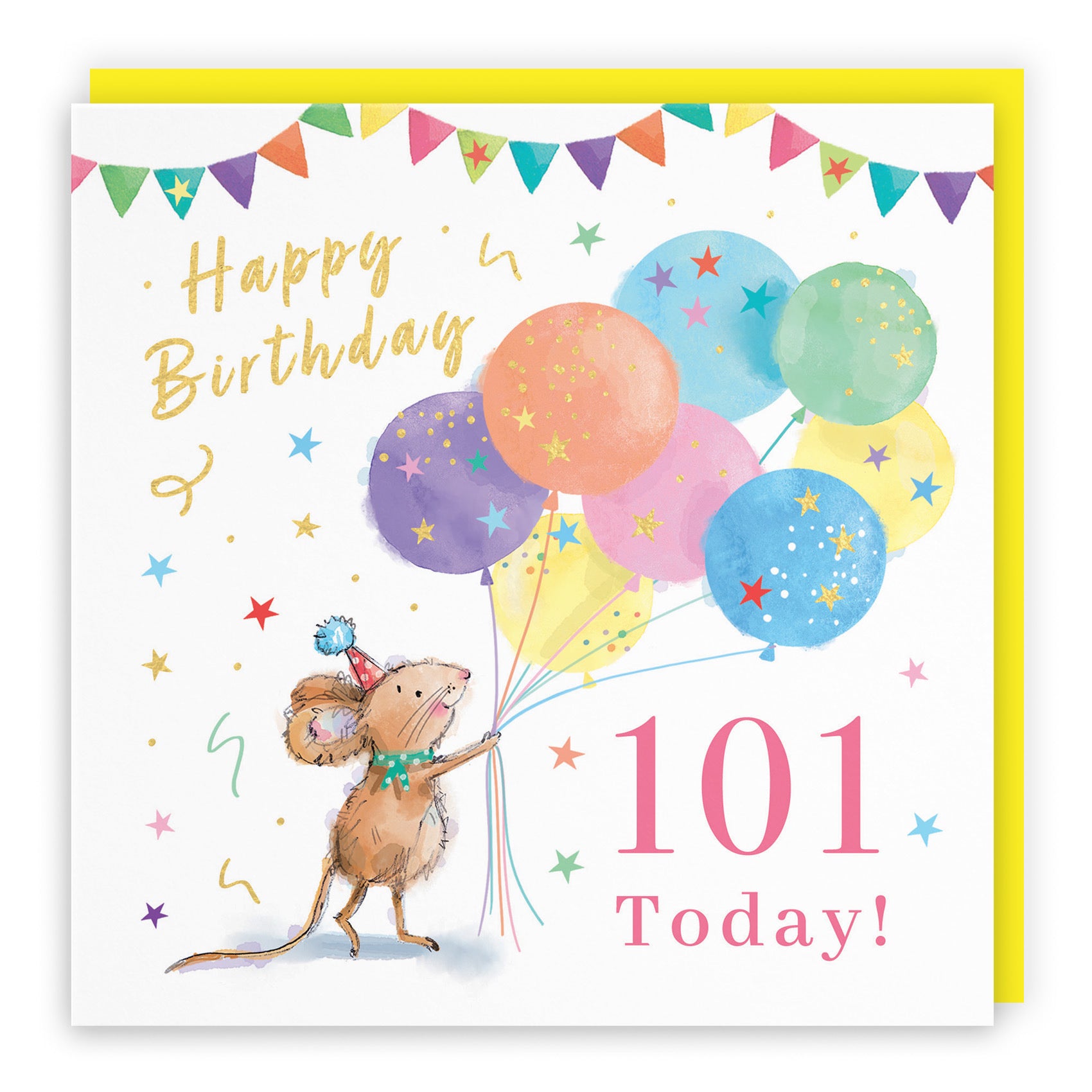 Women's 101st Birthday Card Colourful Balloons Gold Foil Little Whiskers - Default Title (SN00465)