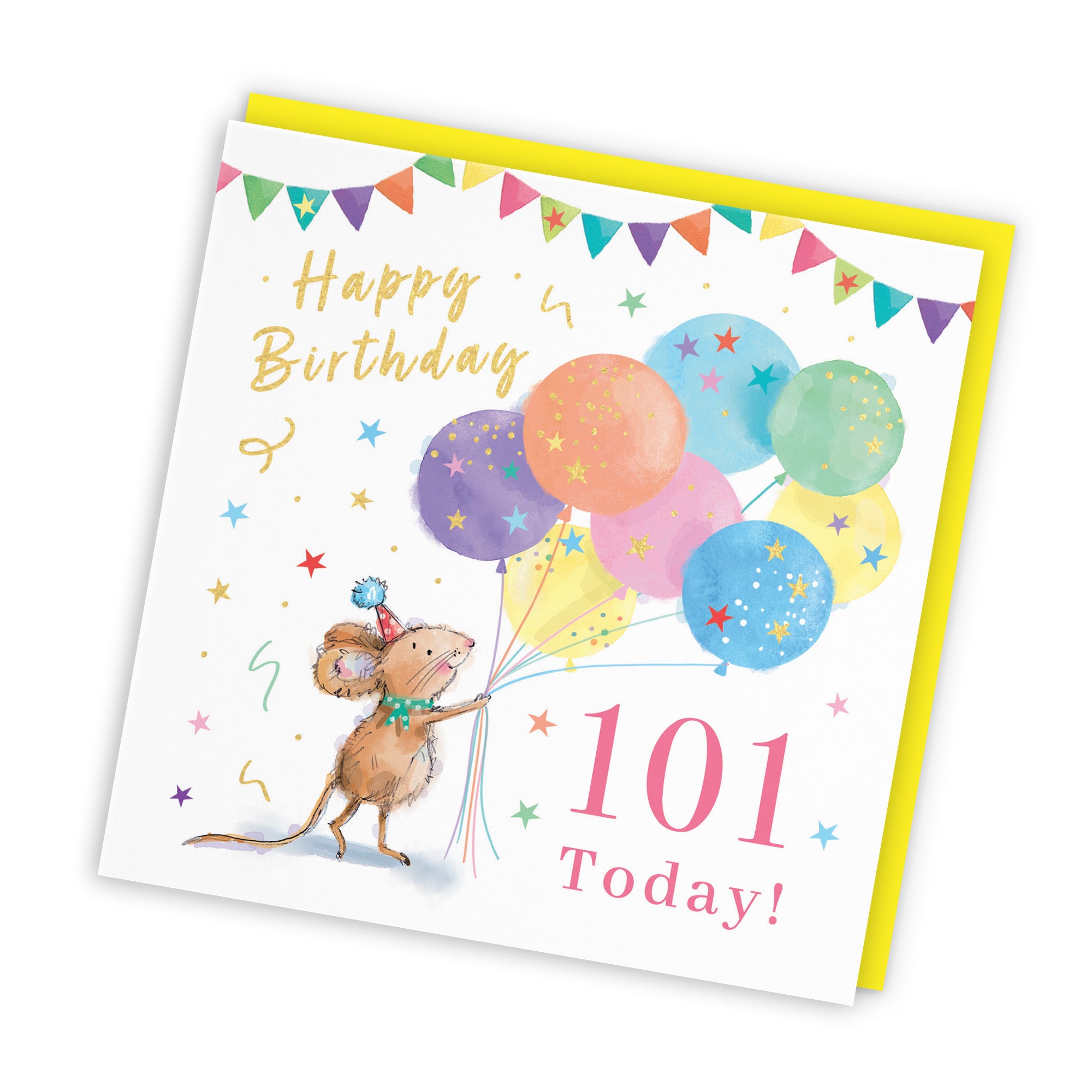 Women's 101st Birthday Card Colourful Balloons Gold Foil Little Whiskers - Default Title (SN00465)