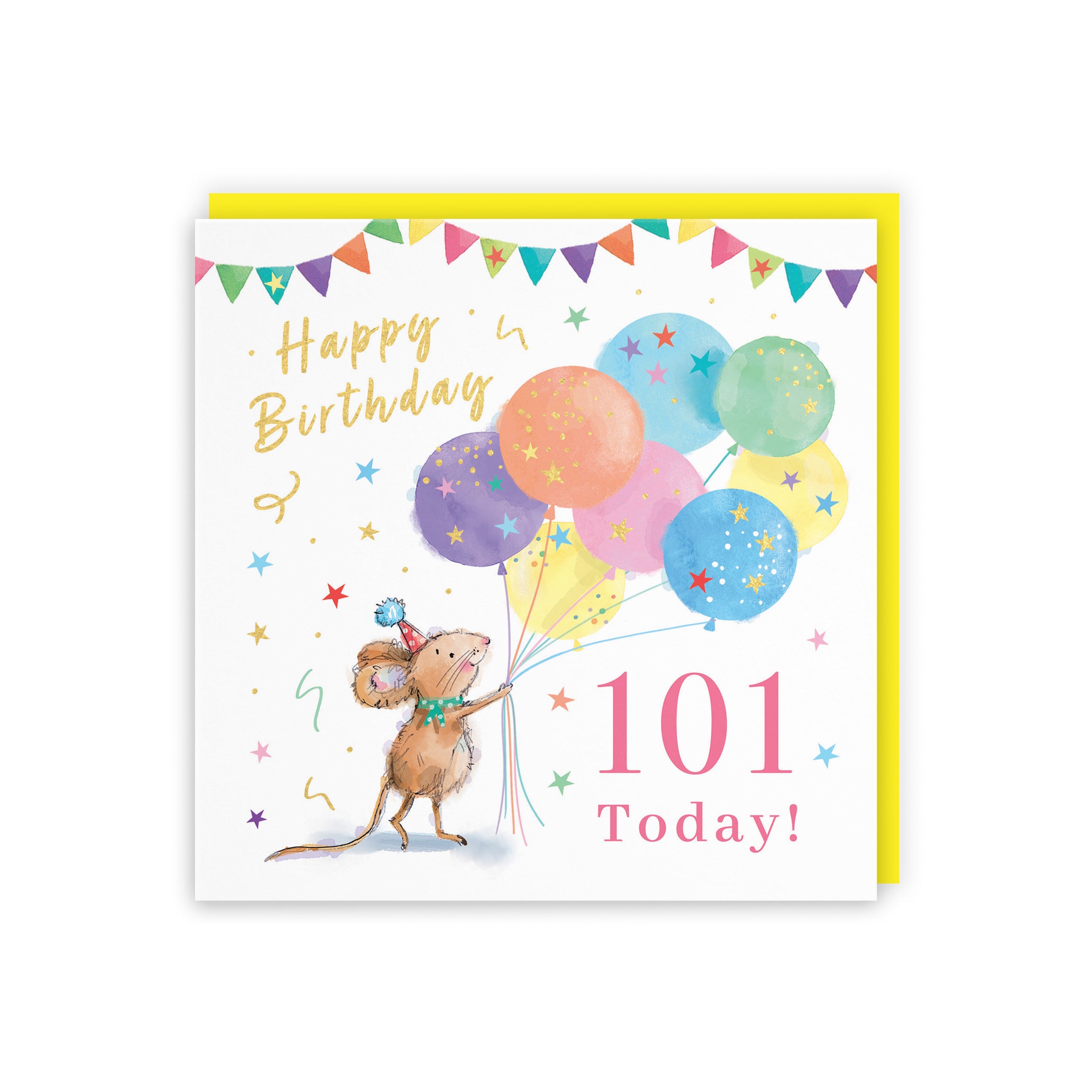 Women's 101st Birthday Card Colourful Balloons Gold Foil Little Whiskers - Default Title (SN00465)