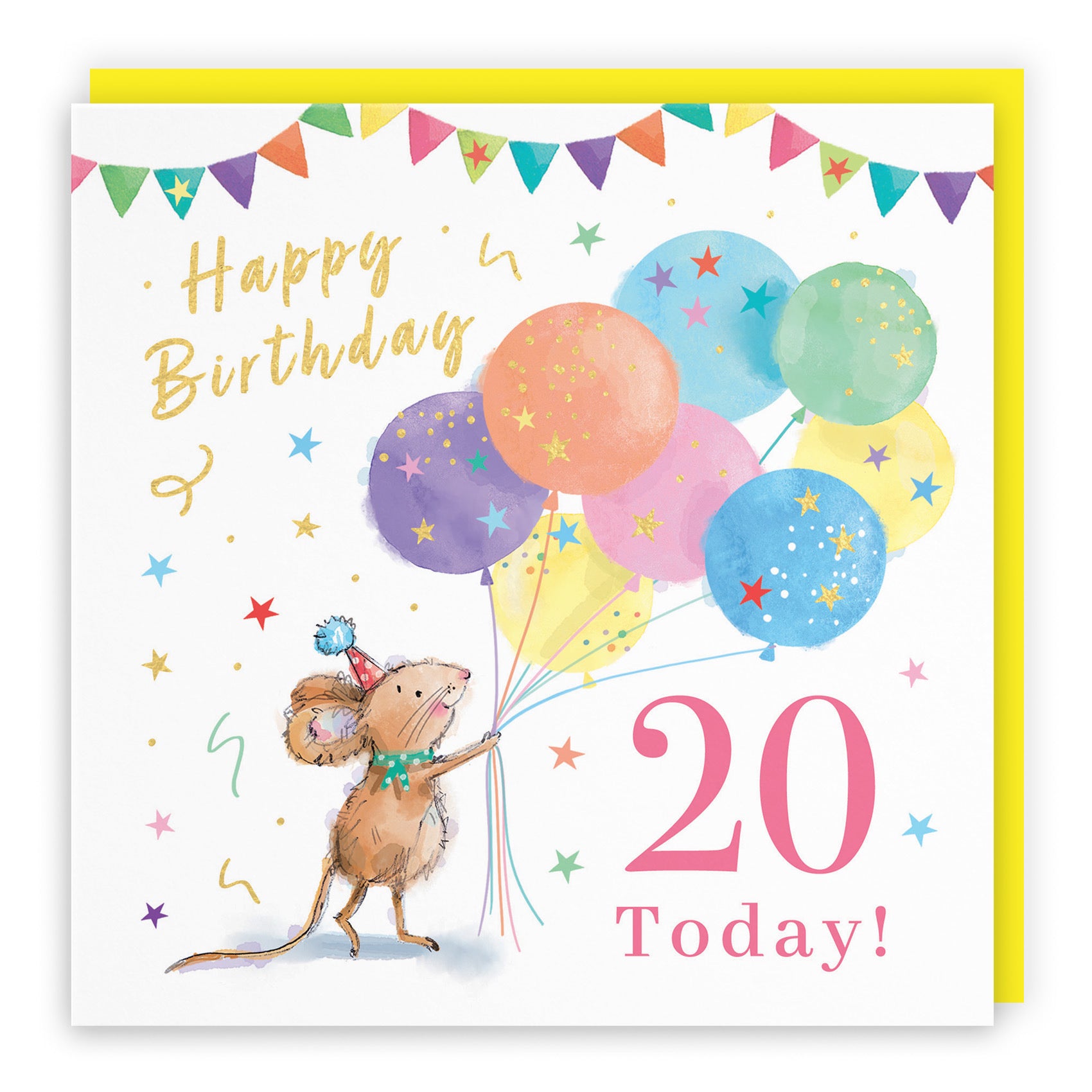 Women's 20th Birthday Card Colourful Balloons Gold Foil Little Whiskers - Default Title (SN00468)