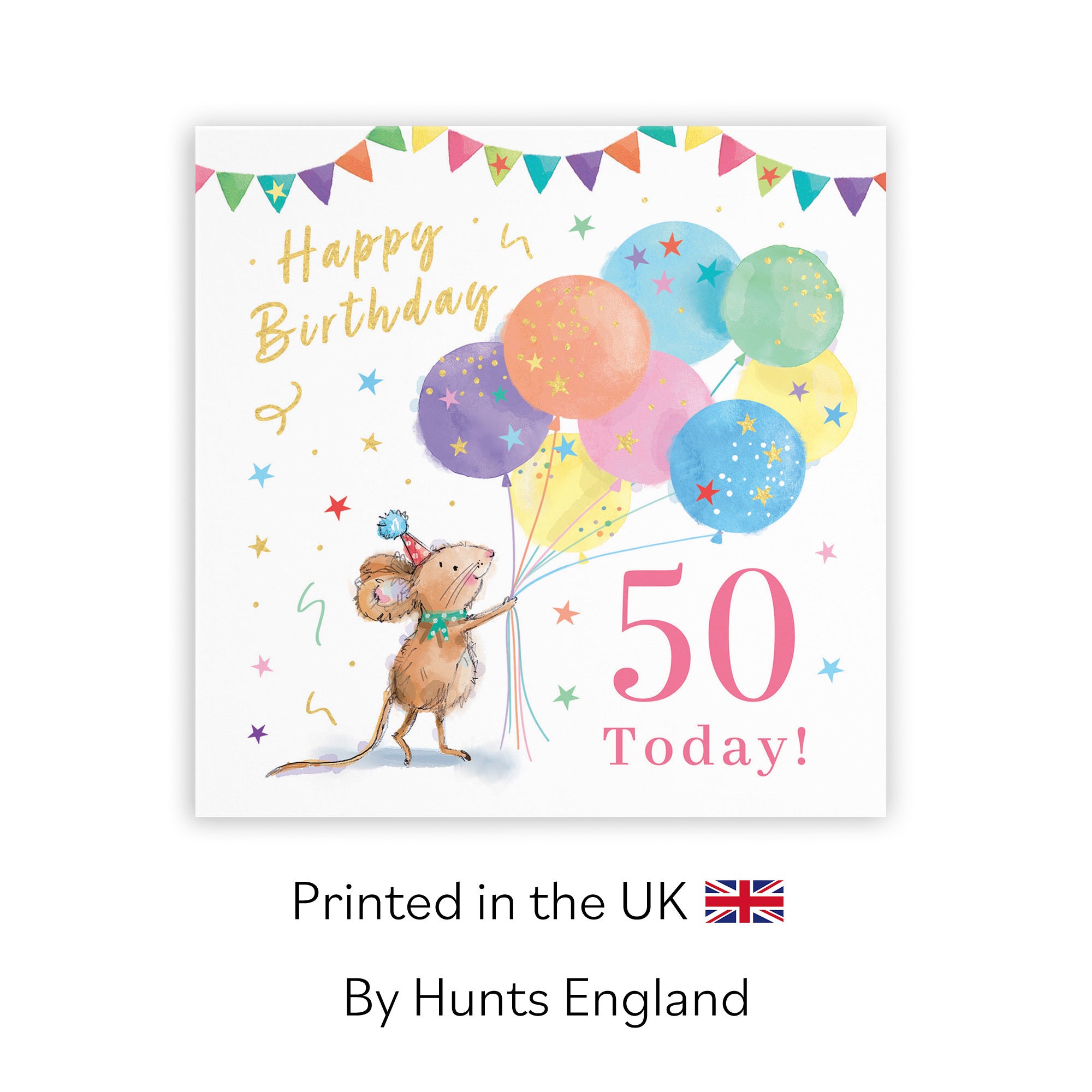 Women's 50th Birthday Card Colourful Balloons Gold Foil Little Whiskers - Default Title (SN00472)