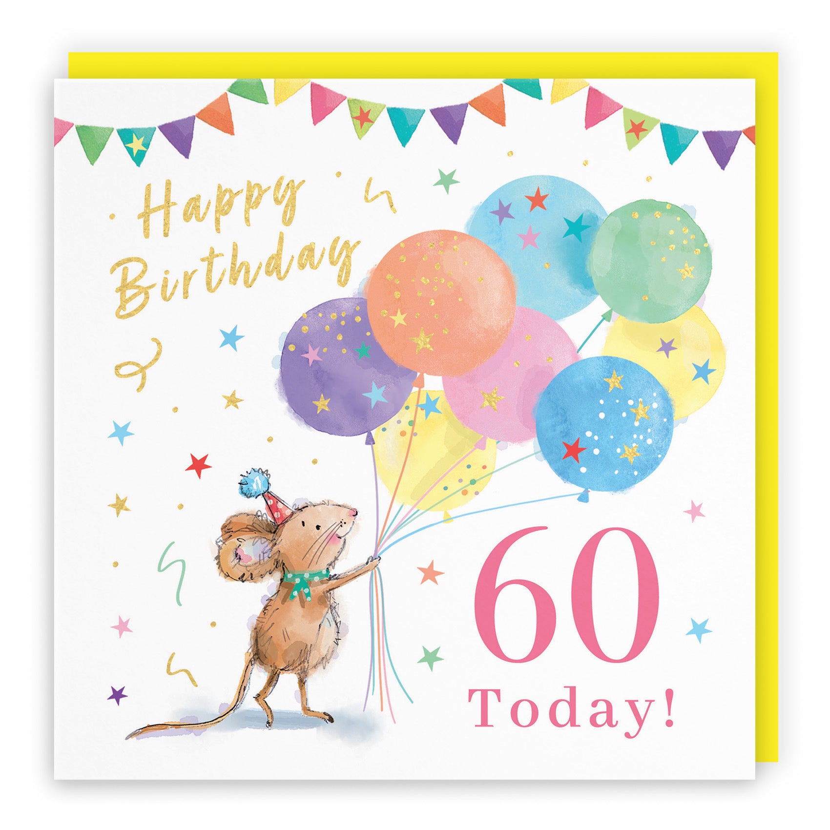 Women's 60th Birthday Card Colourful Balloons Gold Foil Little Whiskers - Default Title (SN00473)