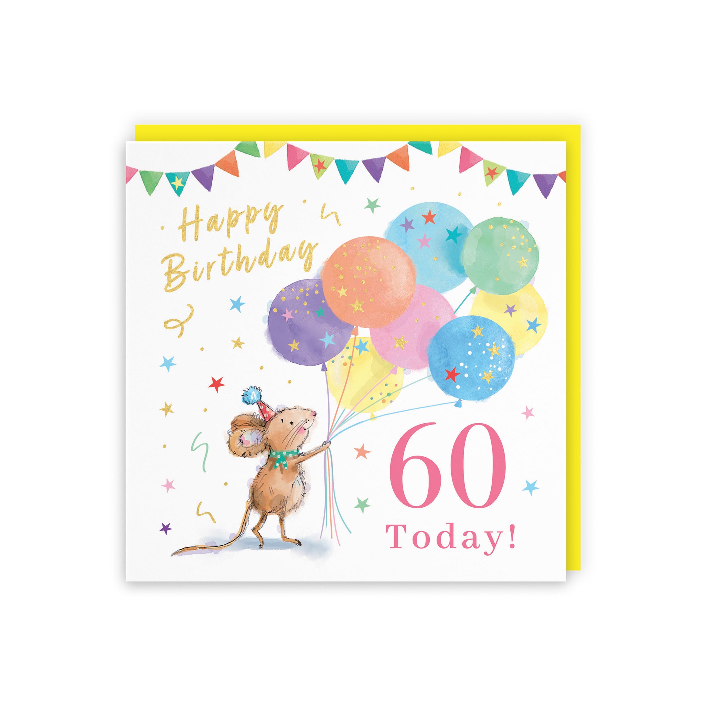 Women's 60th Birthday Card Colourful Balloons Gold Foil Little Whiskers - Default Title (SN00473)