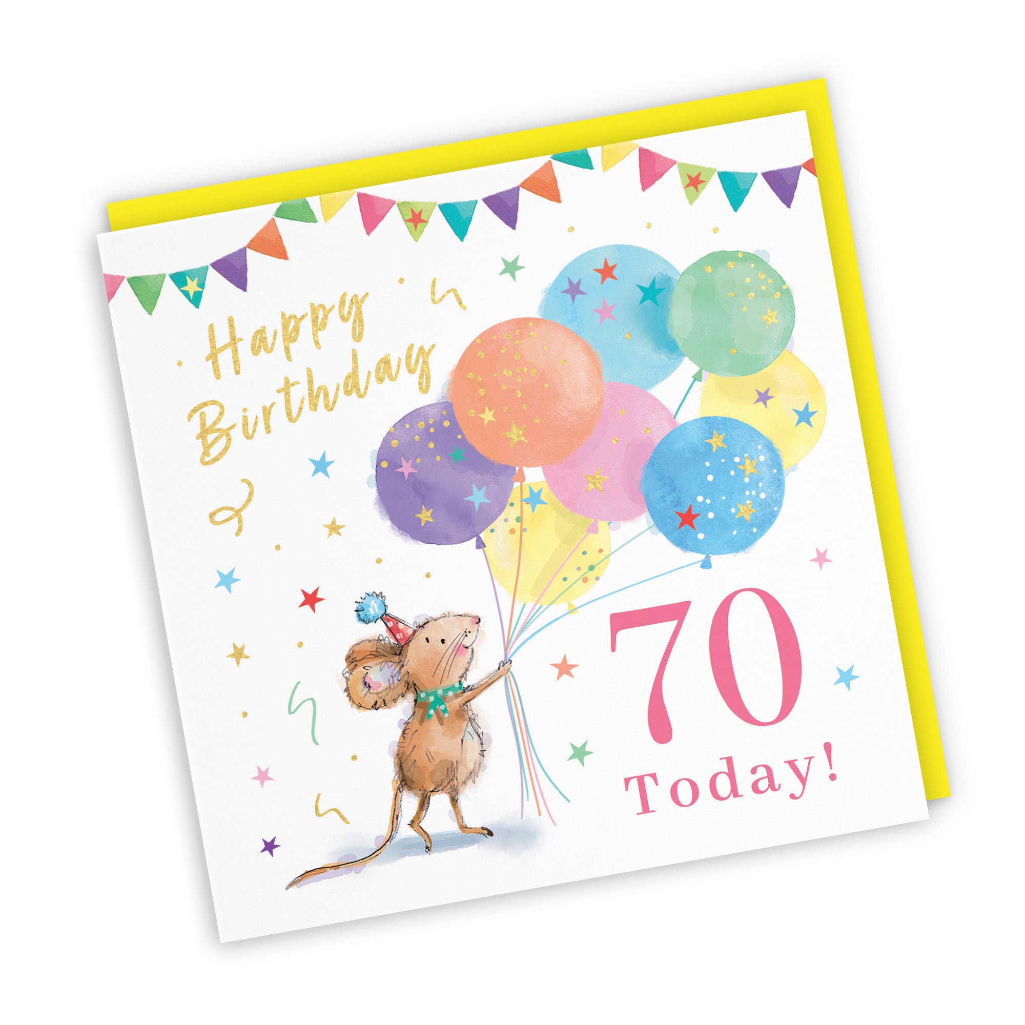 Women's 70th Birthday Card Colourful Balloons Gold Foil Little Whiskers - Default Title (SN00474)