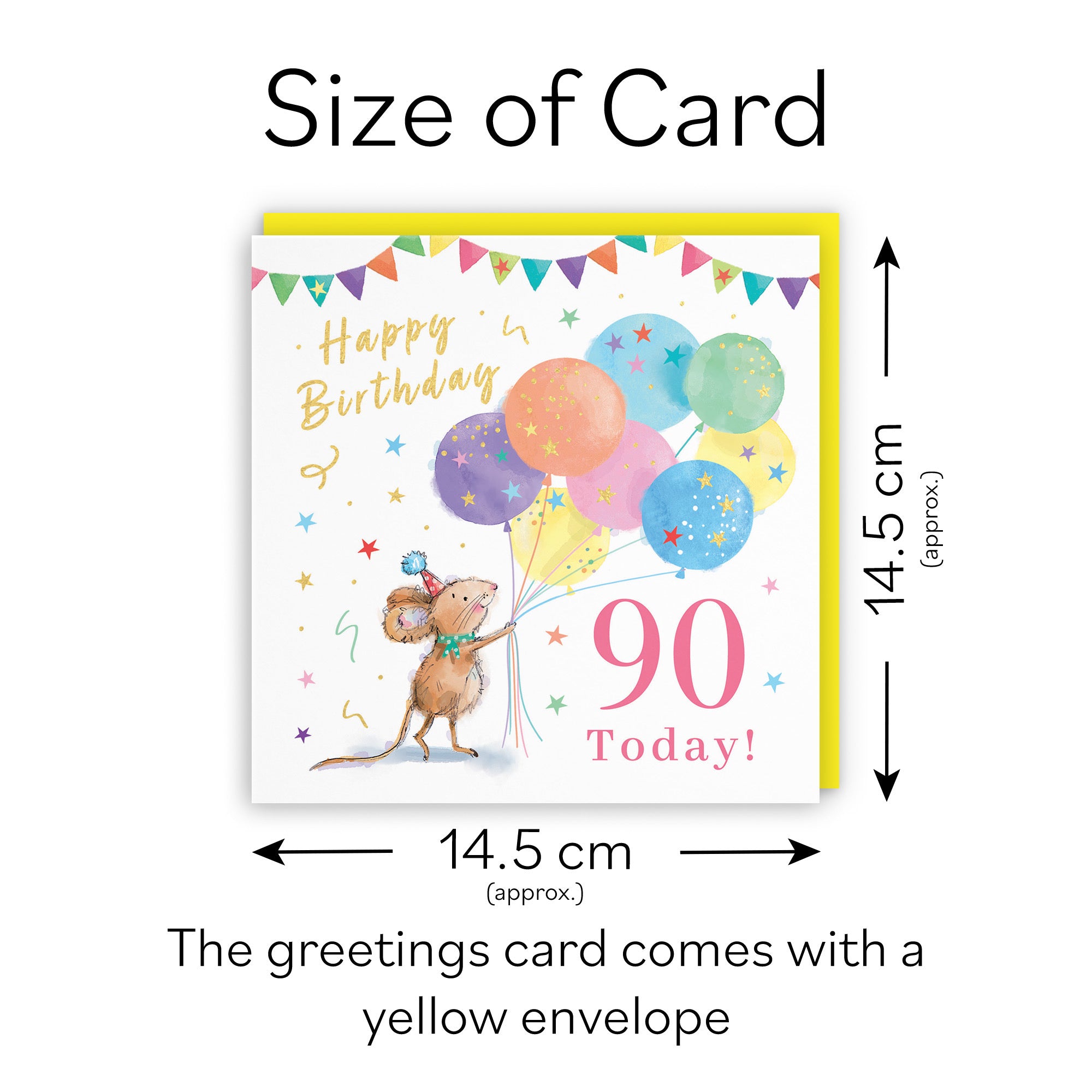 Women's 90th Birthday Card Colourful Balloons Gold Foil Little Whiskers - Default Title (SN00476)