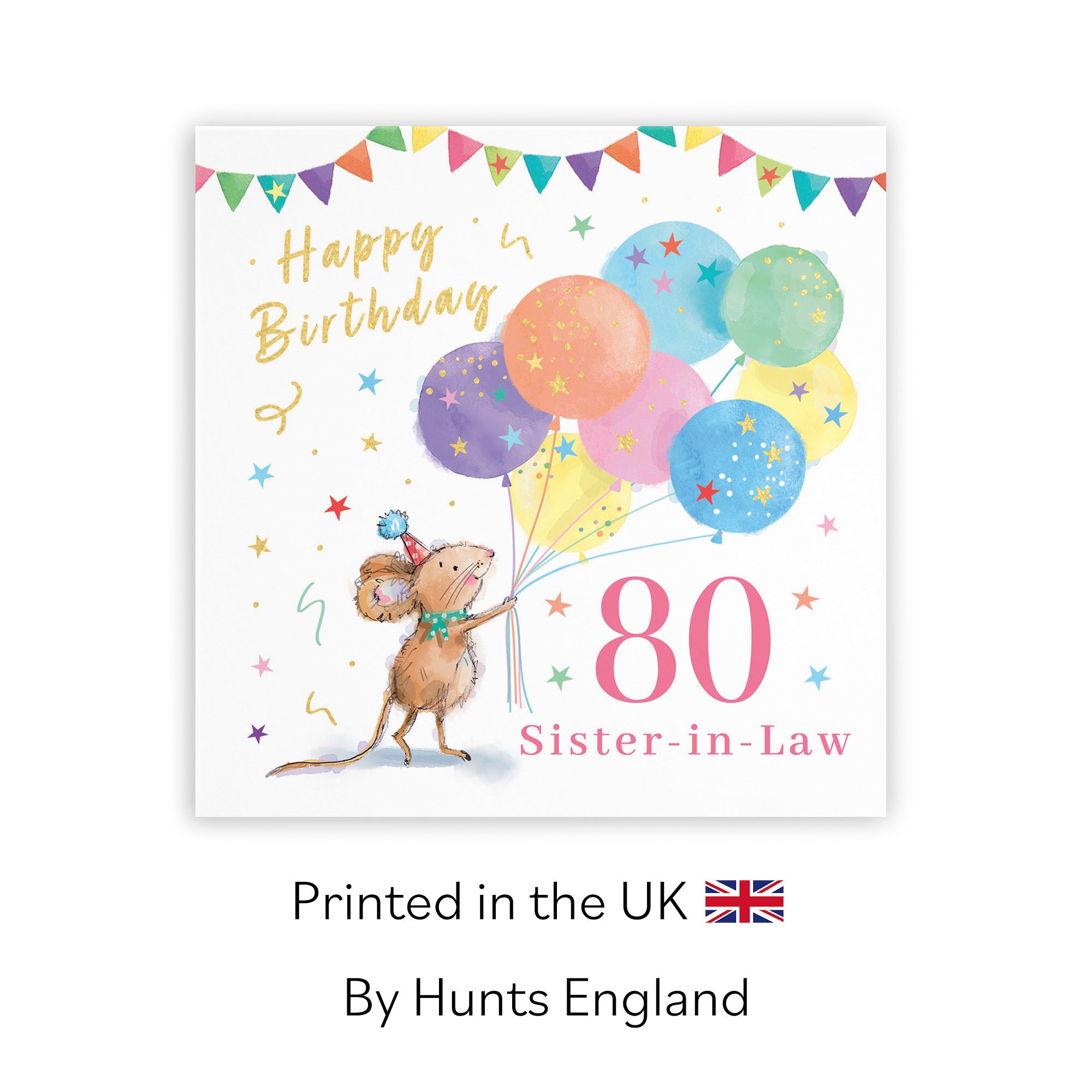 80th Sister-in-Law Birthday Card Colourful Balloons Gold Foil Little Whiskers - Default Title (SN00488)