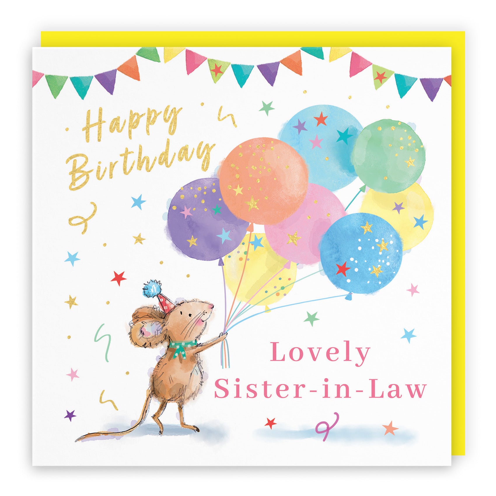 Sister-in-Law Birthday Card Colourful Balloons Gold Foil Little Whiskers - Default Title (SN00489)