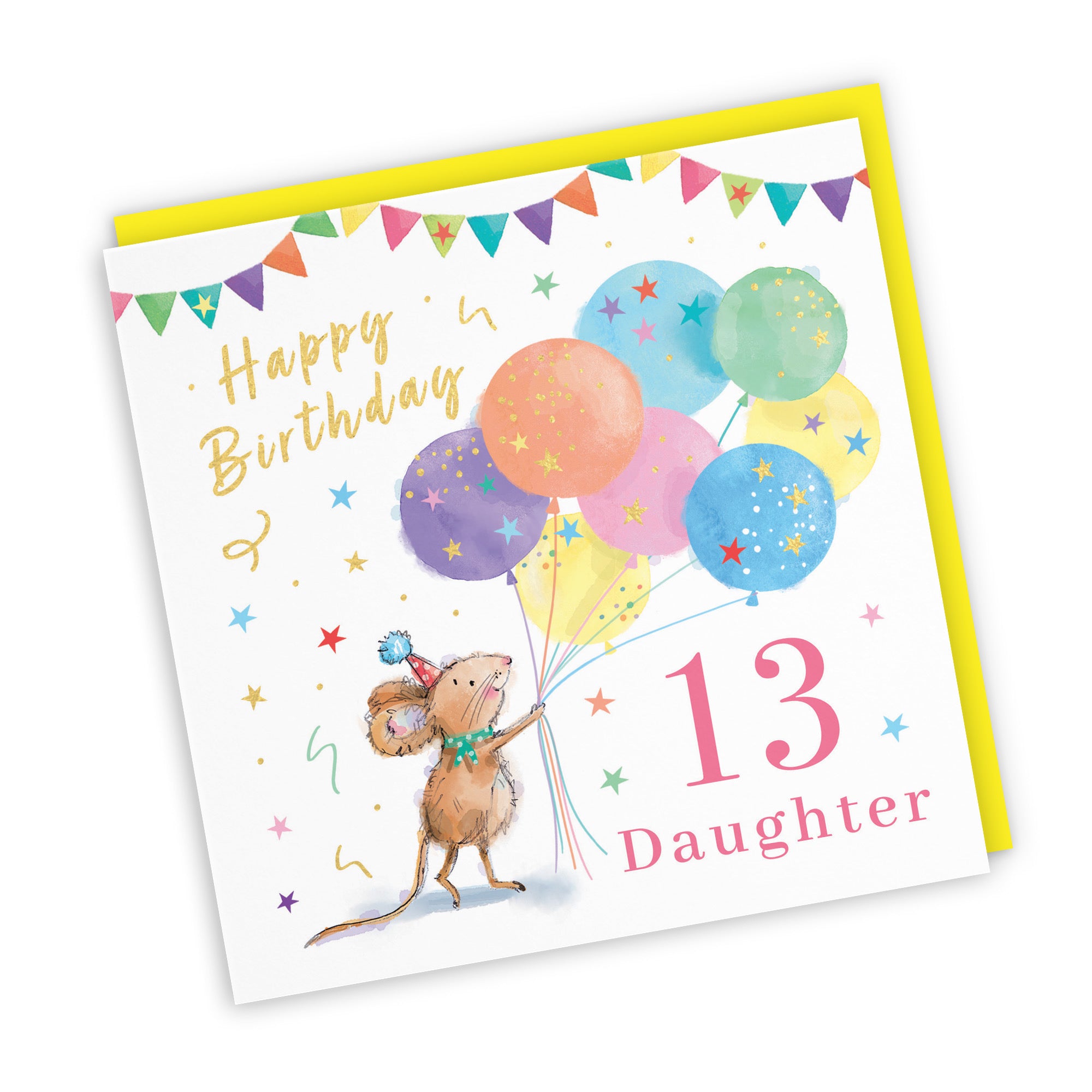 13th Daughter Birthday Card Colourful Balloons Gold Foil Little Whiskers - Default Title (SN00500)