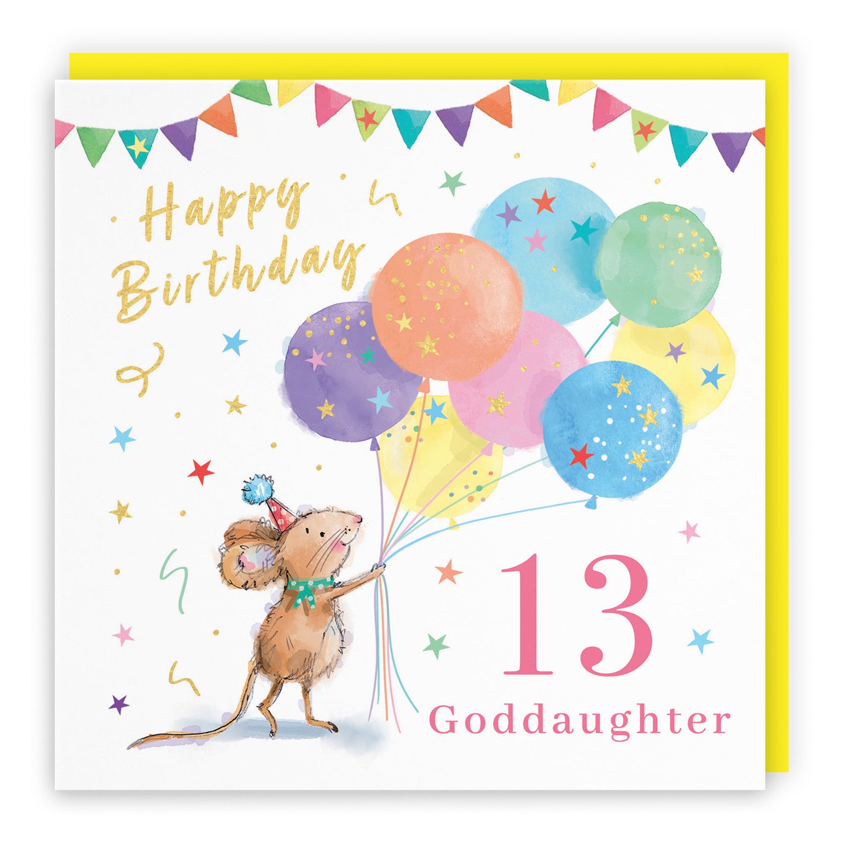 13th Goddaughter Birthday Card Colourful Balloons Gold Foil Little Whiskers - Default Title (SN00503)