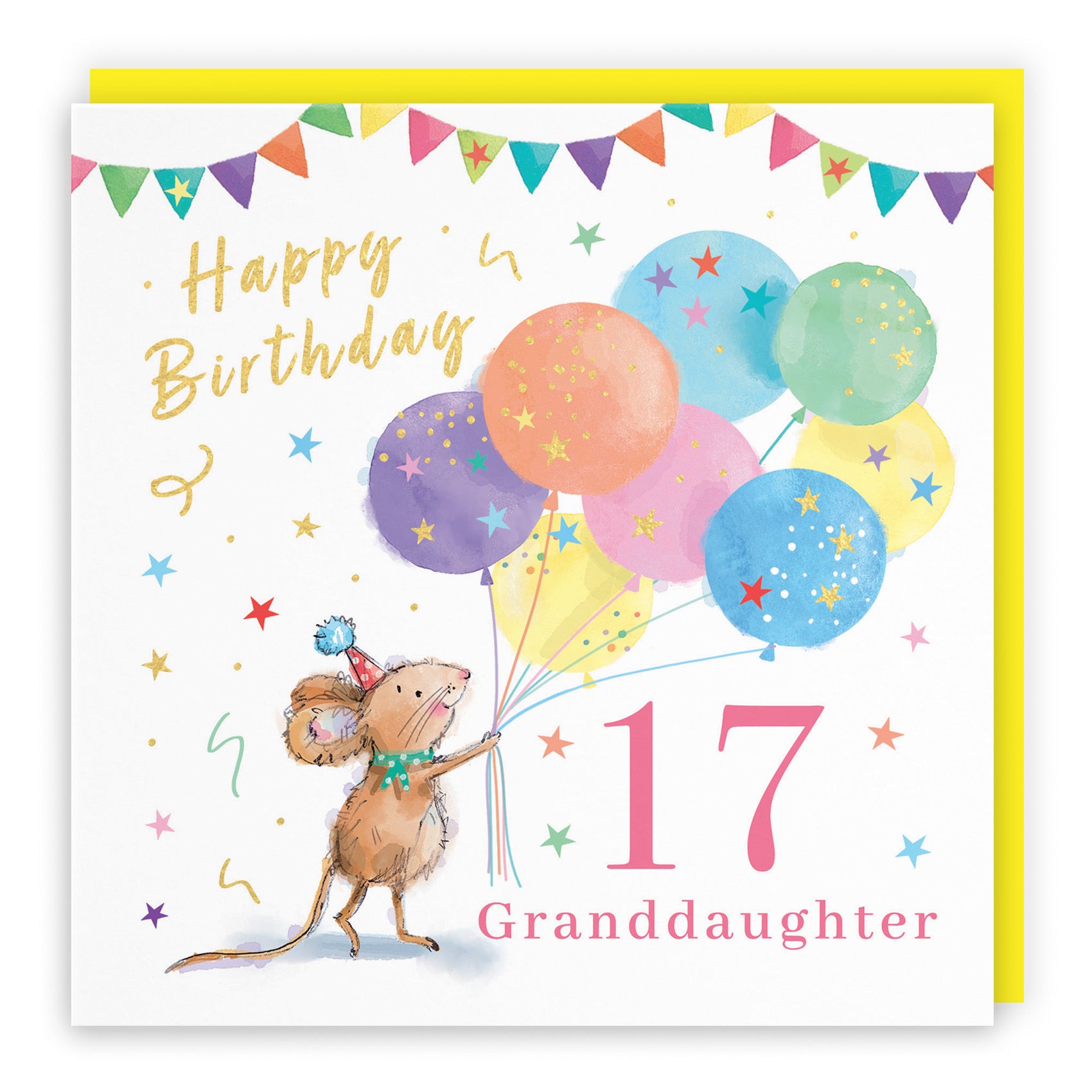 17th Granddaughter Birthday Card Colourful Balloons Gold Foil Little Whiskers - Default Title (SN00508)