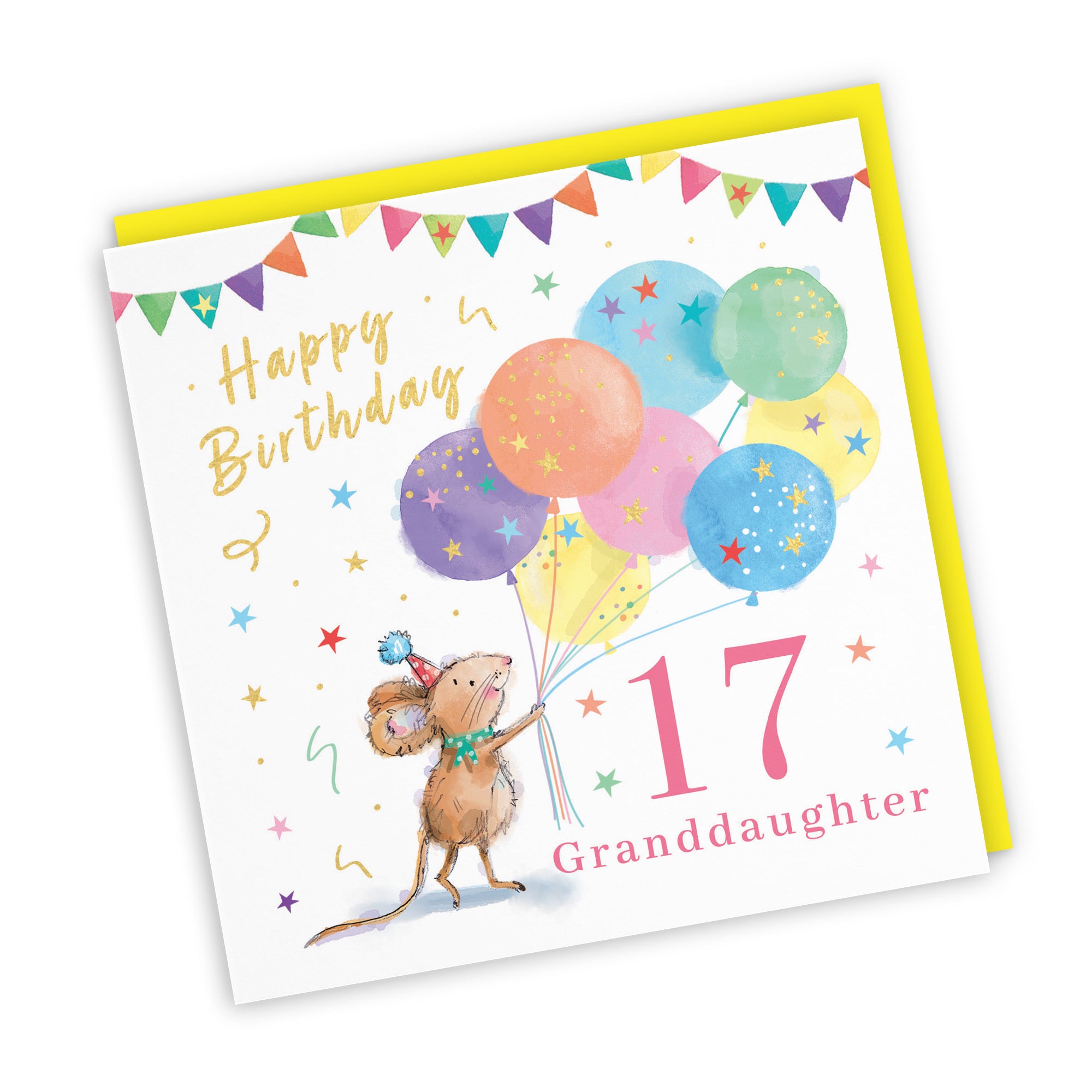 17th Granddaughter Birthday Card Colourful Balloons Gold Foil Little Whiskers - Default Title (SN00508)
