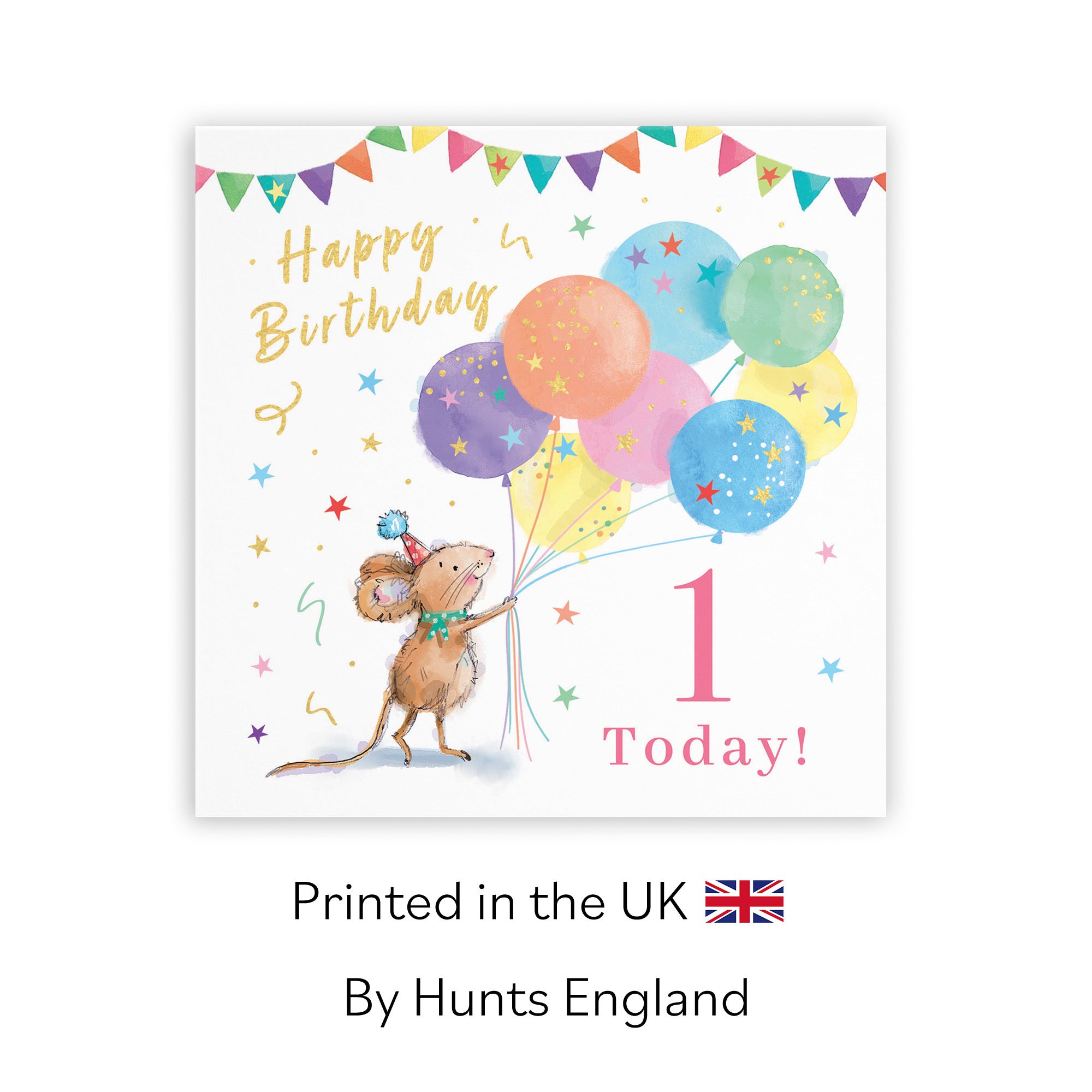 Girls 1st Birthday Card Colourful Balloons Gold Foil Little Whiskers - Default Title (SN00517)