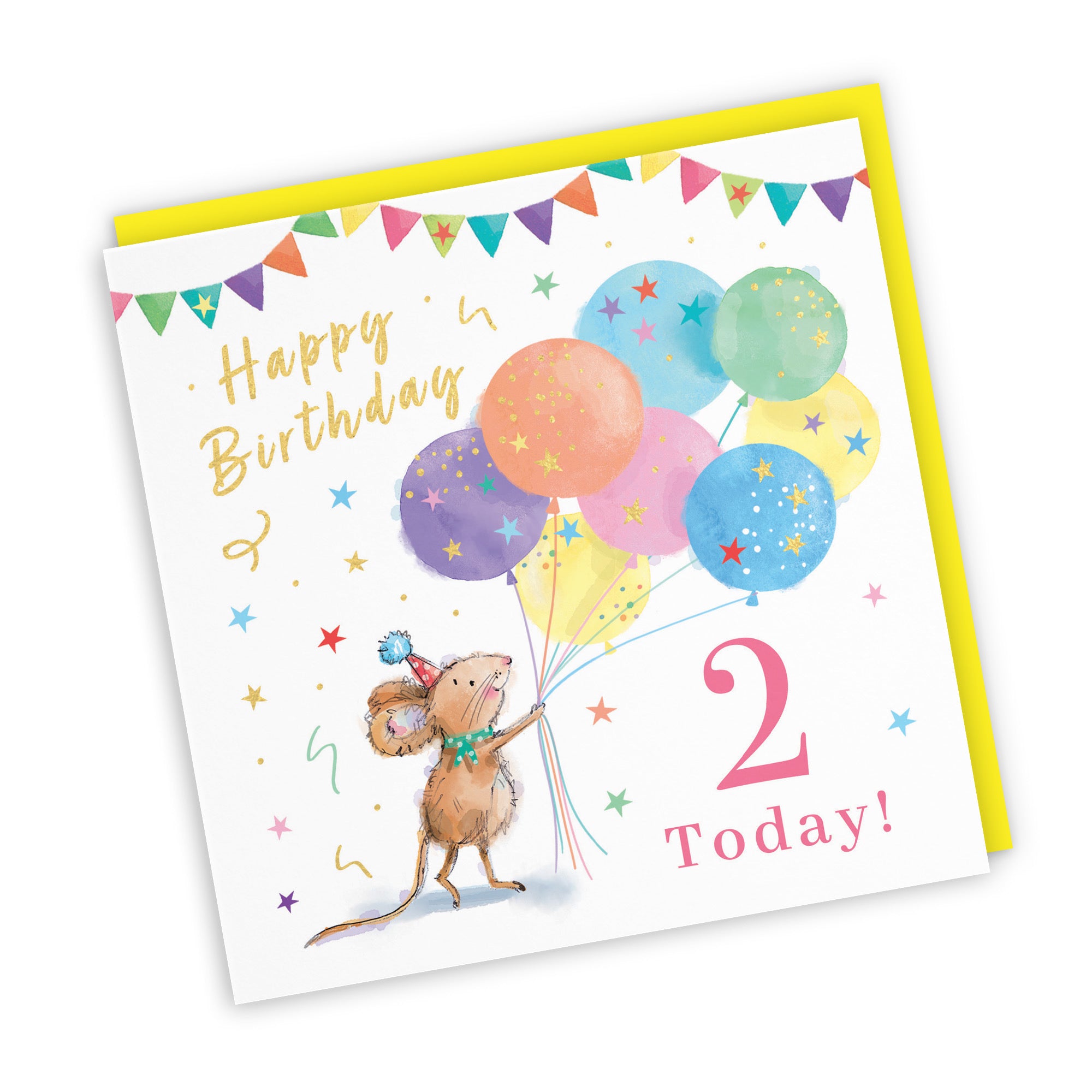 Girls 2nd Birthday Card Colourful Balloons Gold Foil Little Whiskers - Default Title (SN00518)