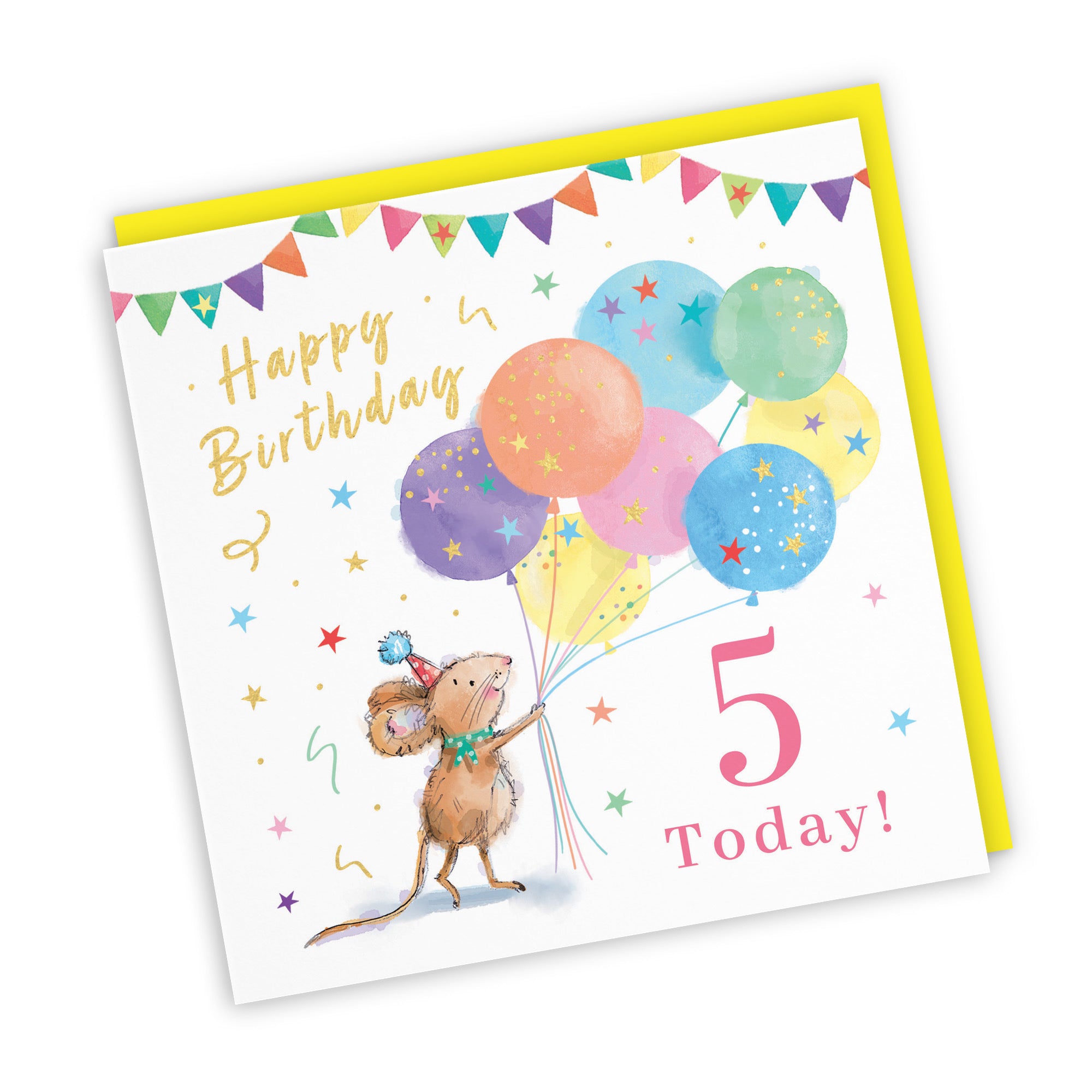 Girls 5th Birthday Card Colourful Balloons Gold Foil Little Whiskers - Default Title (SN00521)