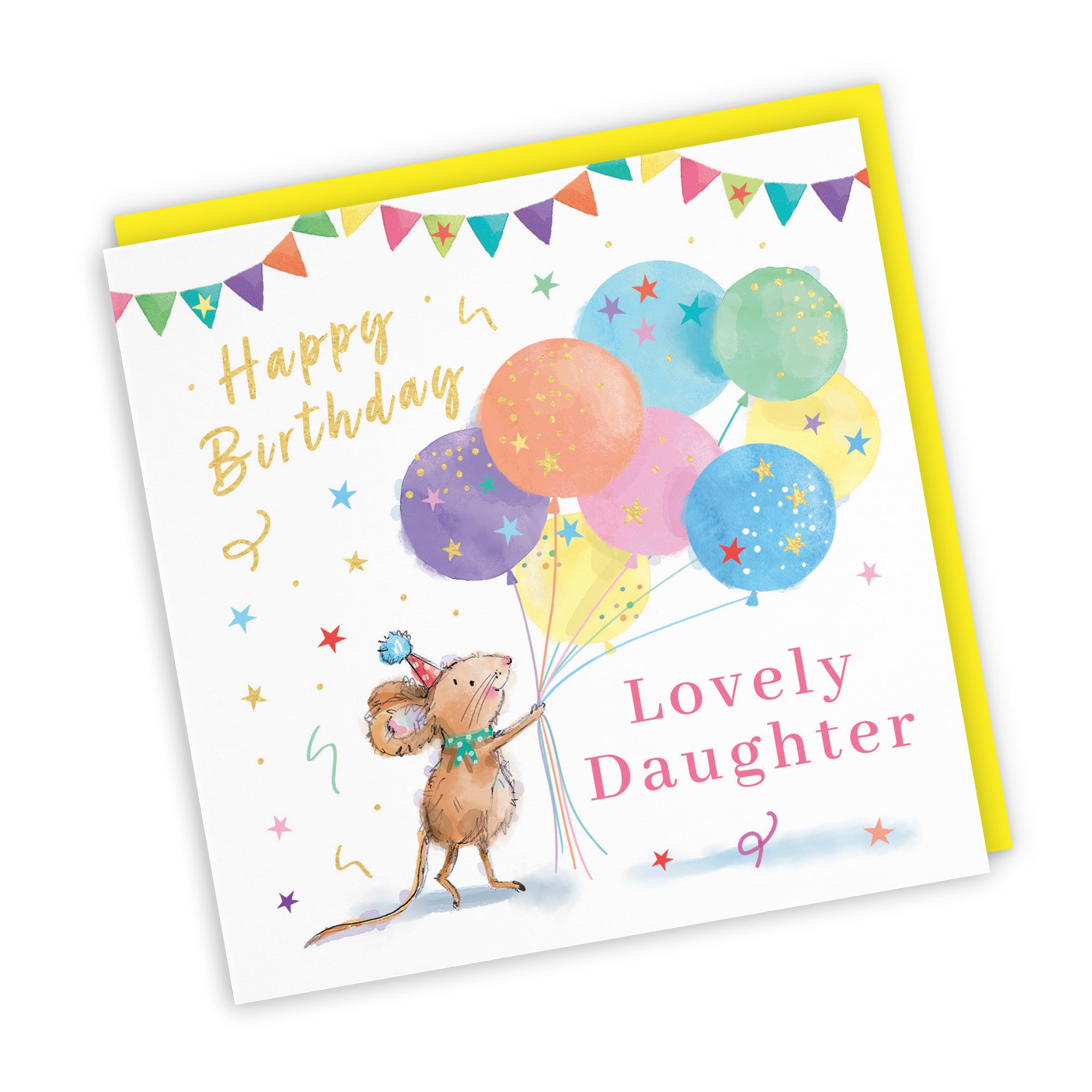 Daughter Birthday Card Colourful Balloons Gold Foil Little Whiskers - Default Title (SN00530)