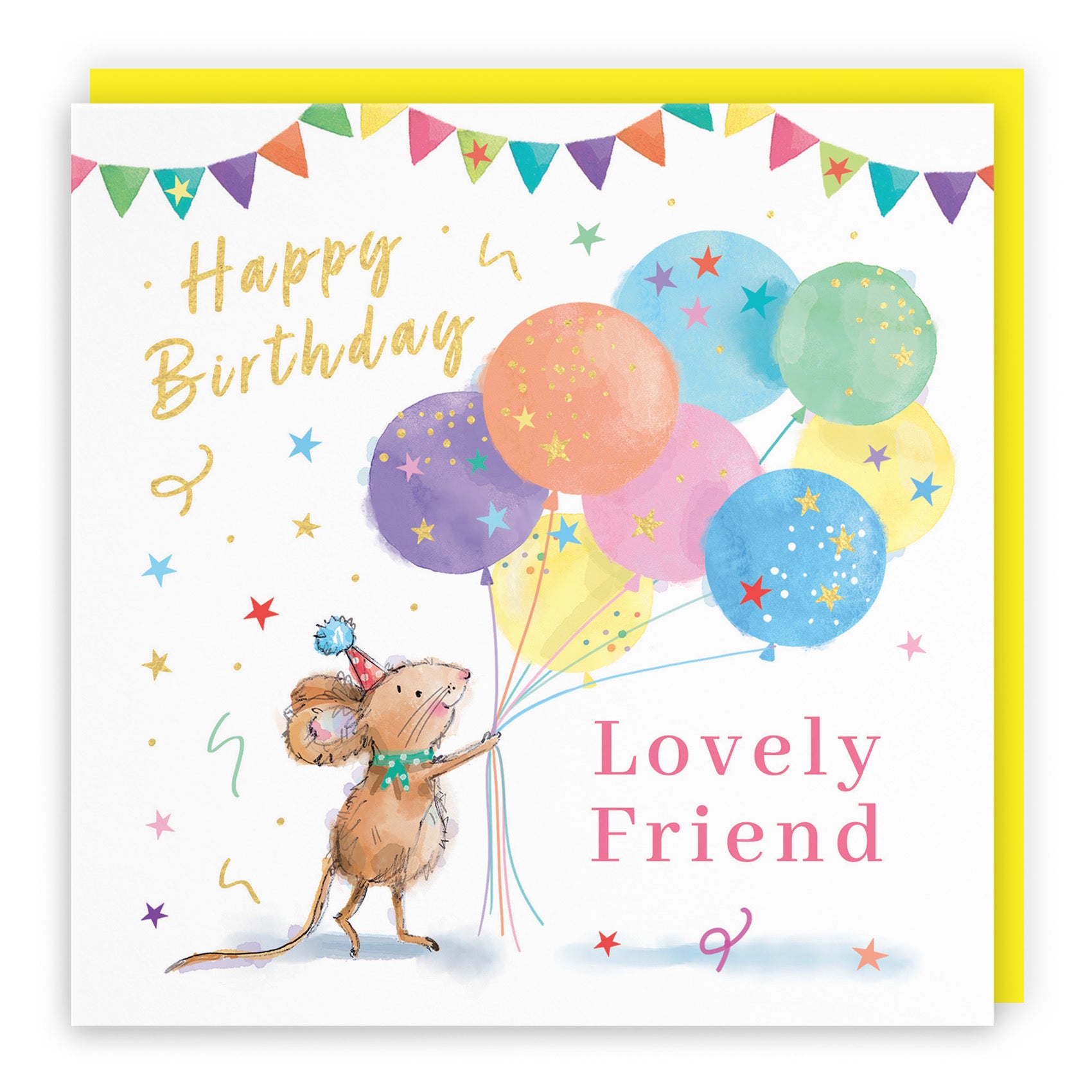 Female Friend Birthday Card Colourful Balloons Gold Foil Little Whiskers - Default Title (SN00531)