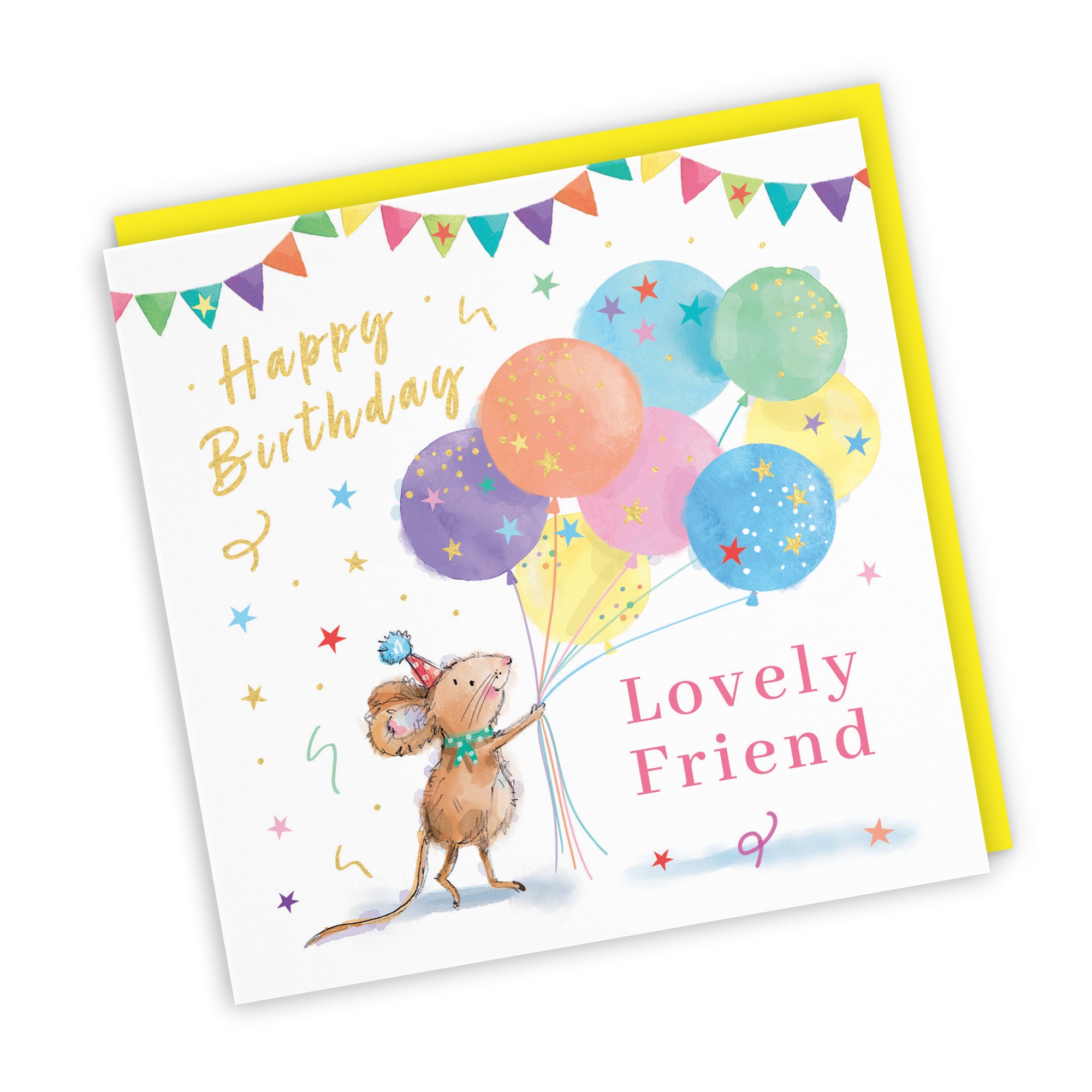 Female Friend Birthday Card Colourful Balloons Gold Foil Little Whiskers - Default Title (SN00531)