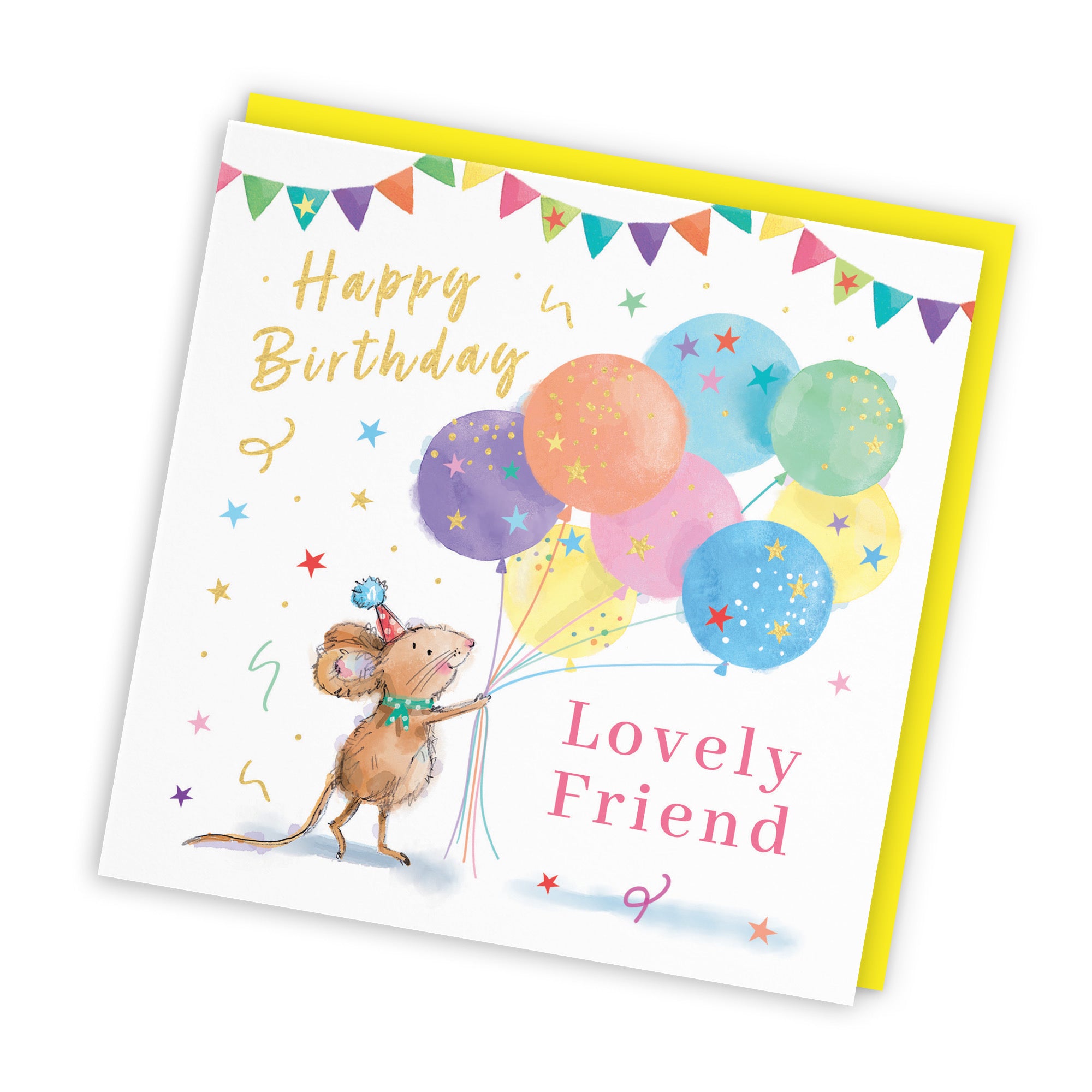 Female Friend Birthday Card Colourful Balloons Gold Foil Little Whiskers - Default Title (SN00531)